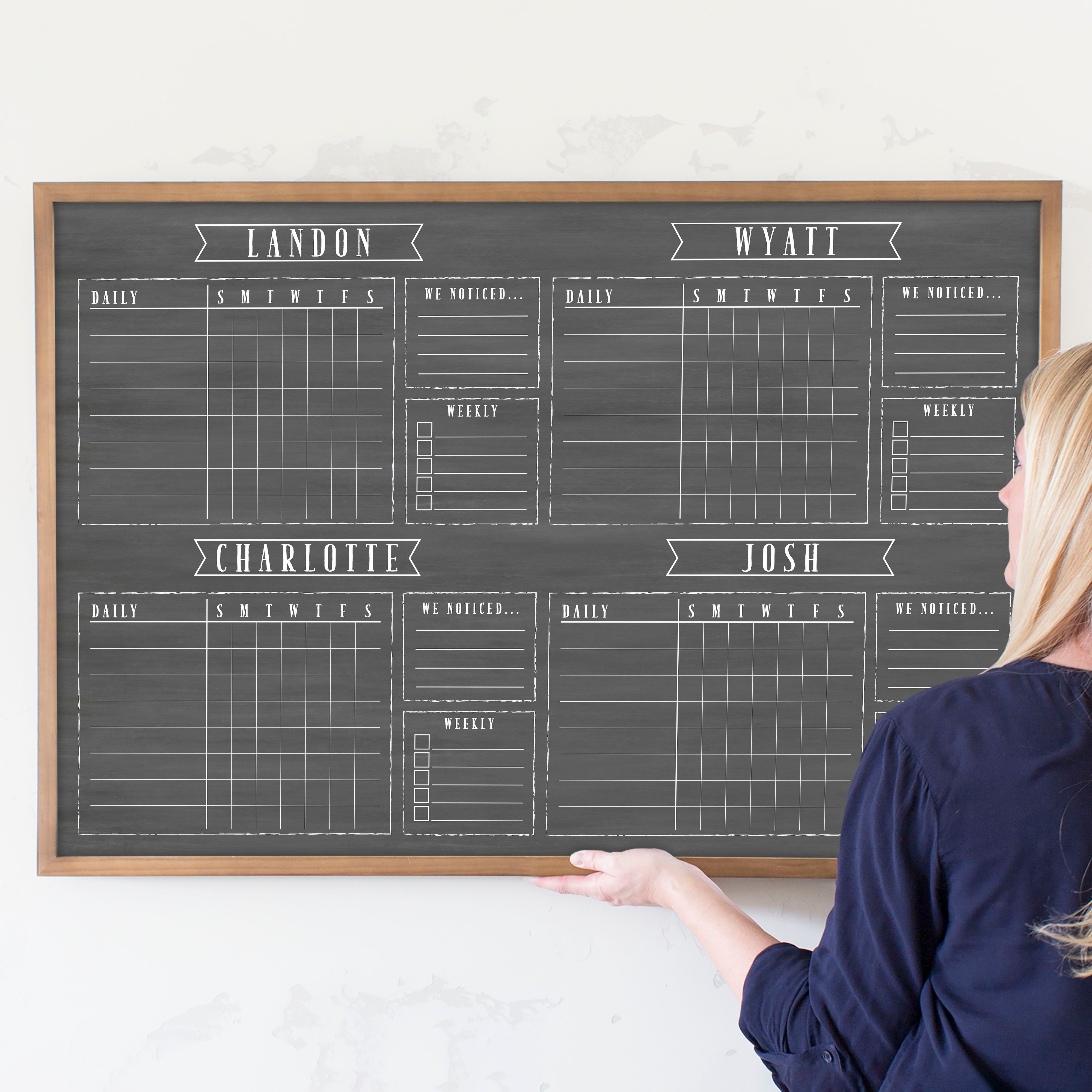 4 Person Framed Chore Chart Chalkboard | Horizontal Swanson