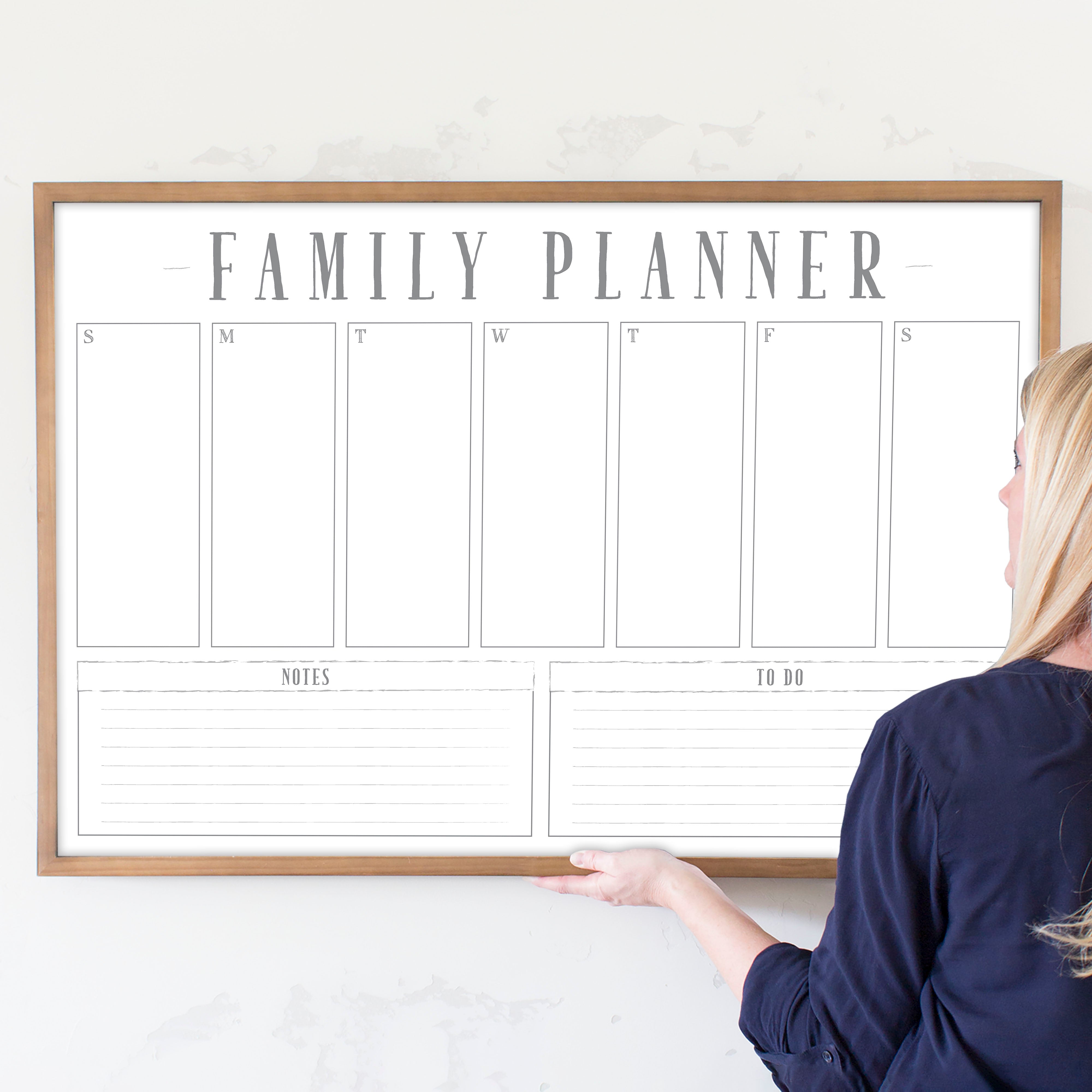 Weekly Framed Whiteboard Calendar + 2 sections | Horizontal Swanson