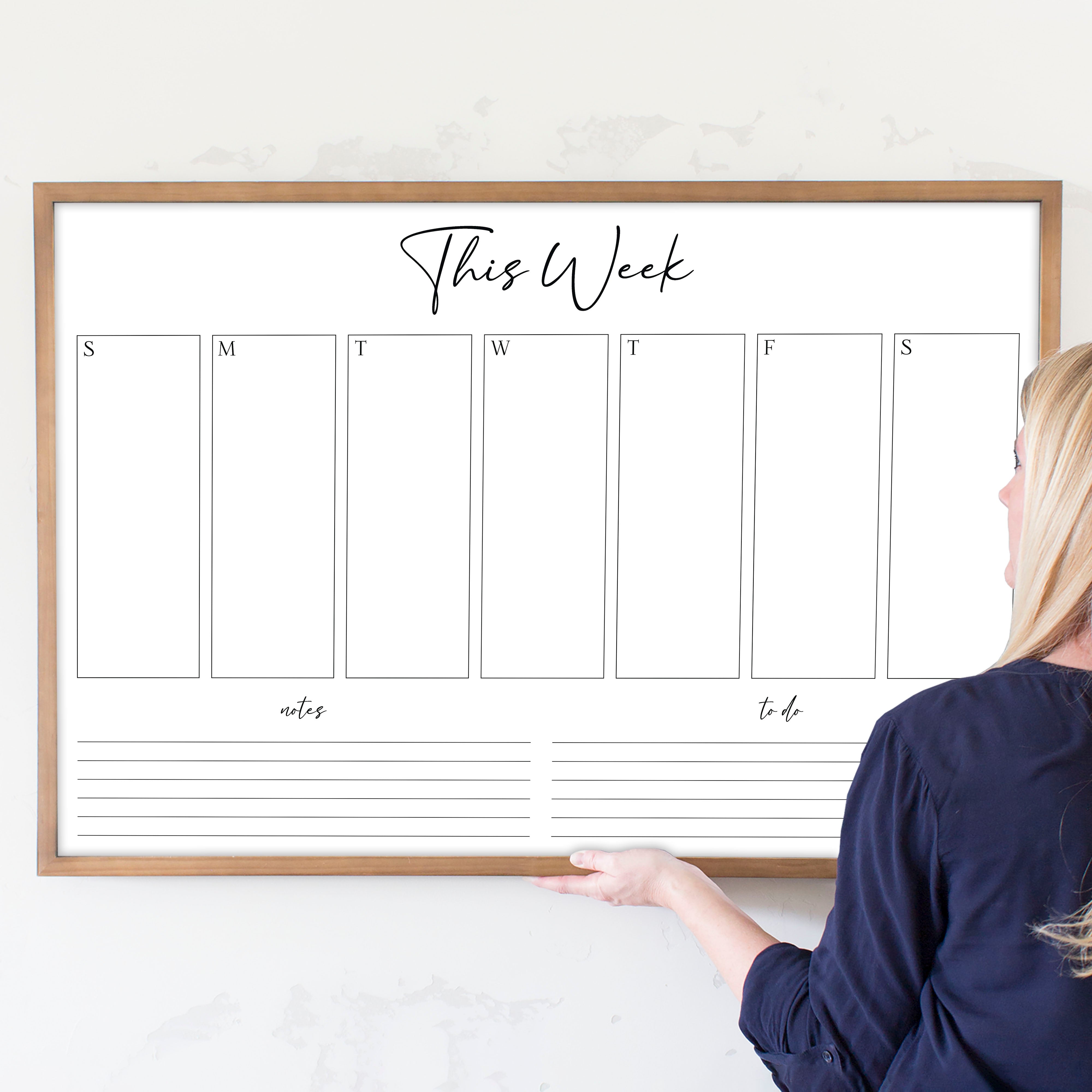 Weekly Framed Whiteboard Calendar + 2 sections | Horizontal Pennington