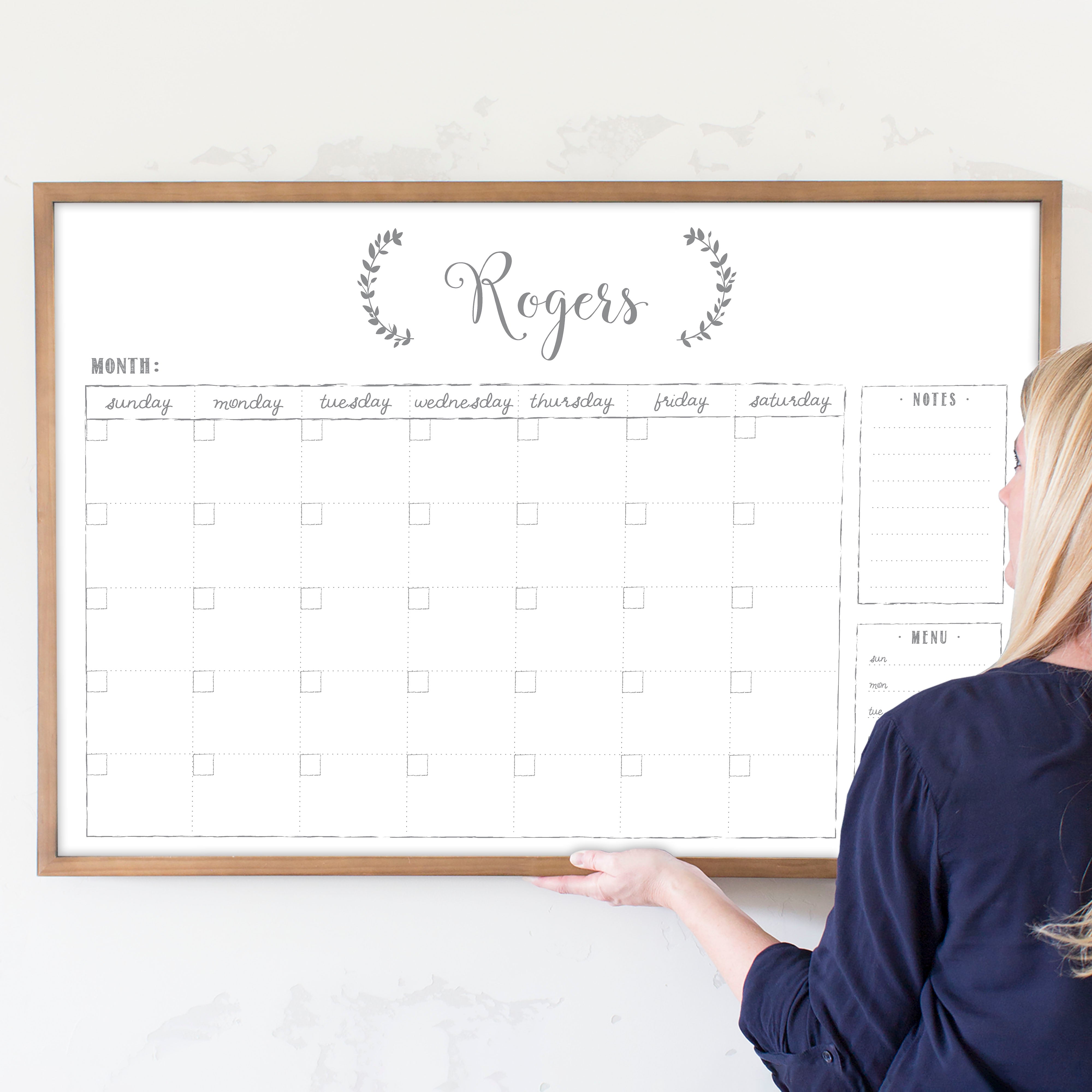 Monthly Framed Whiteboard Calendar + 2 sections | Horizontal Eagleton