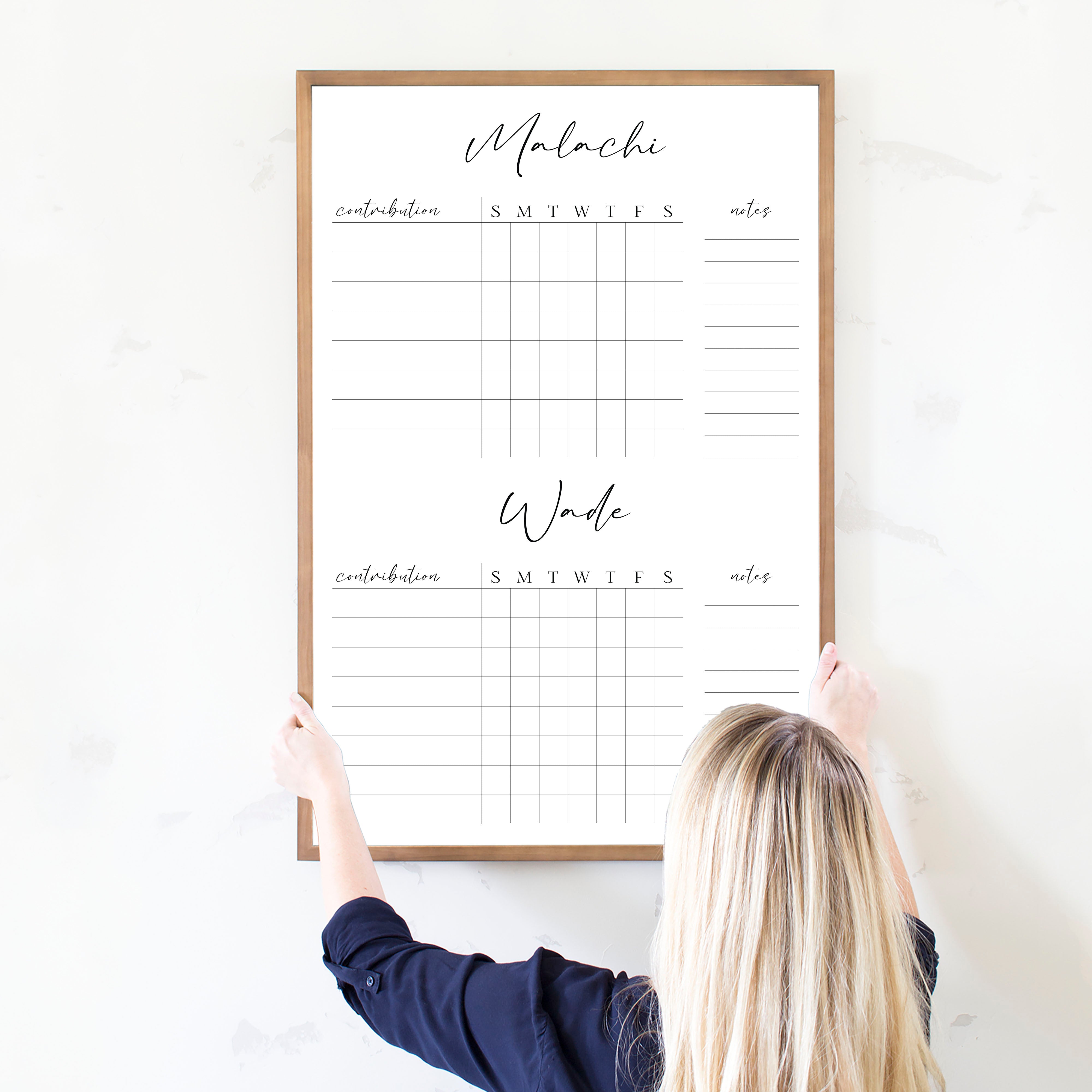 2 Person Framed Whiteboard Chore Chart  | Vertical Pennington