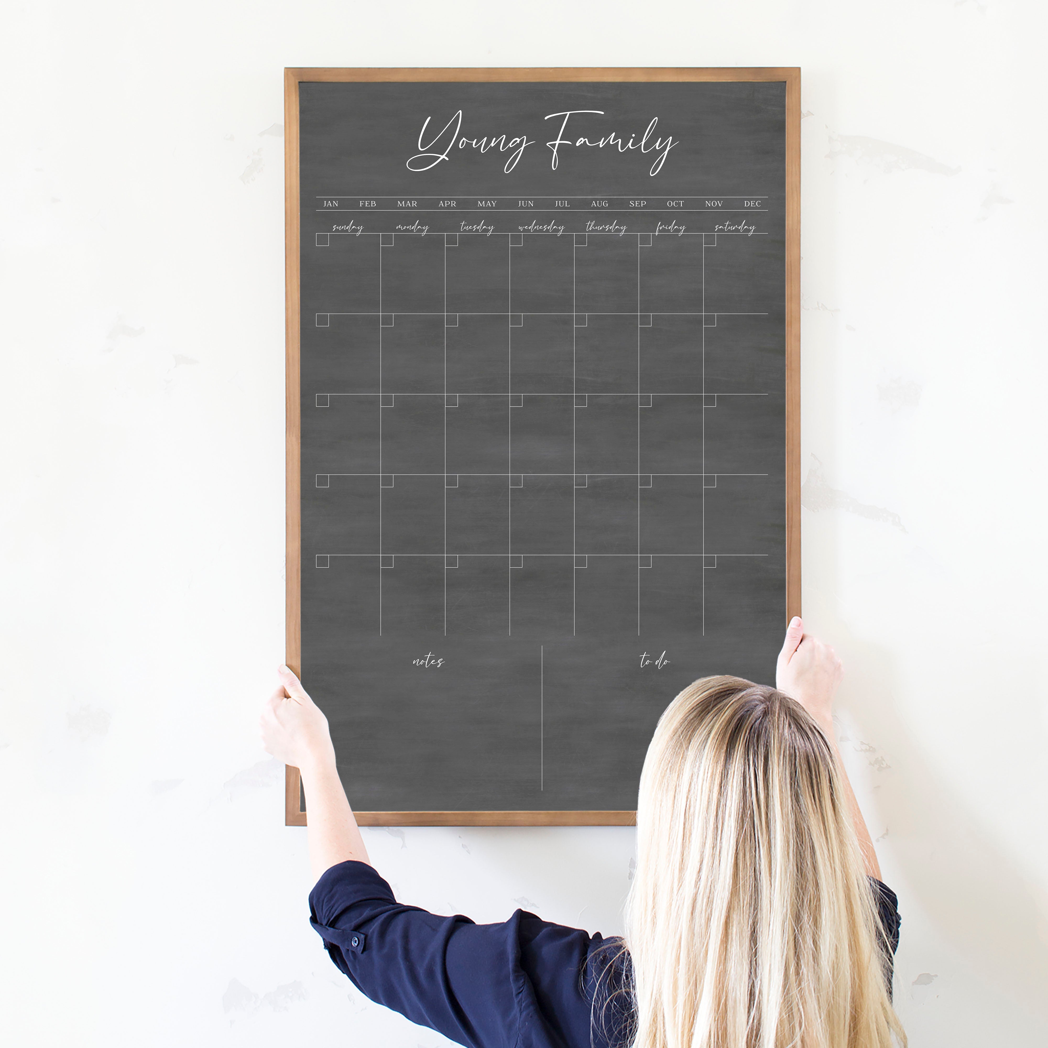 Monthly Framed Chalkboard Calendar + 2 sections | Vertical Pennington