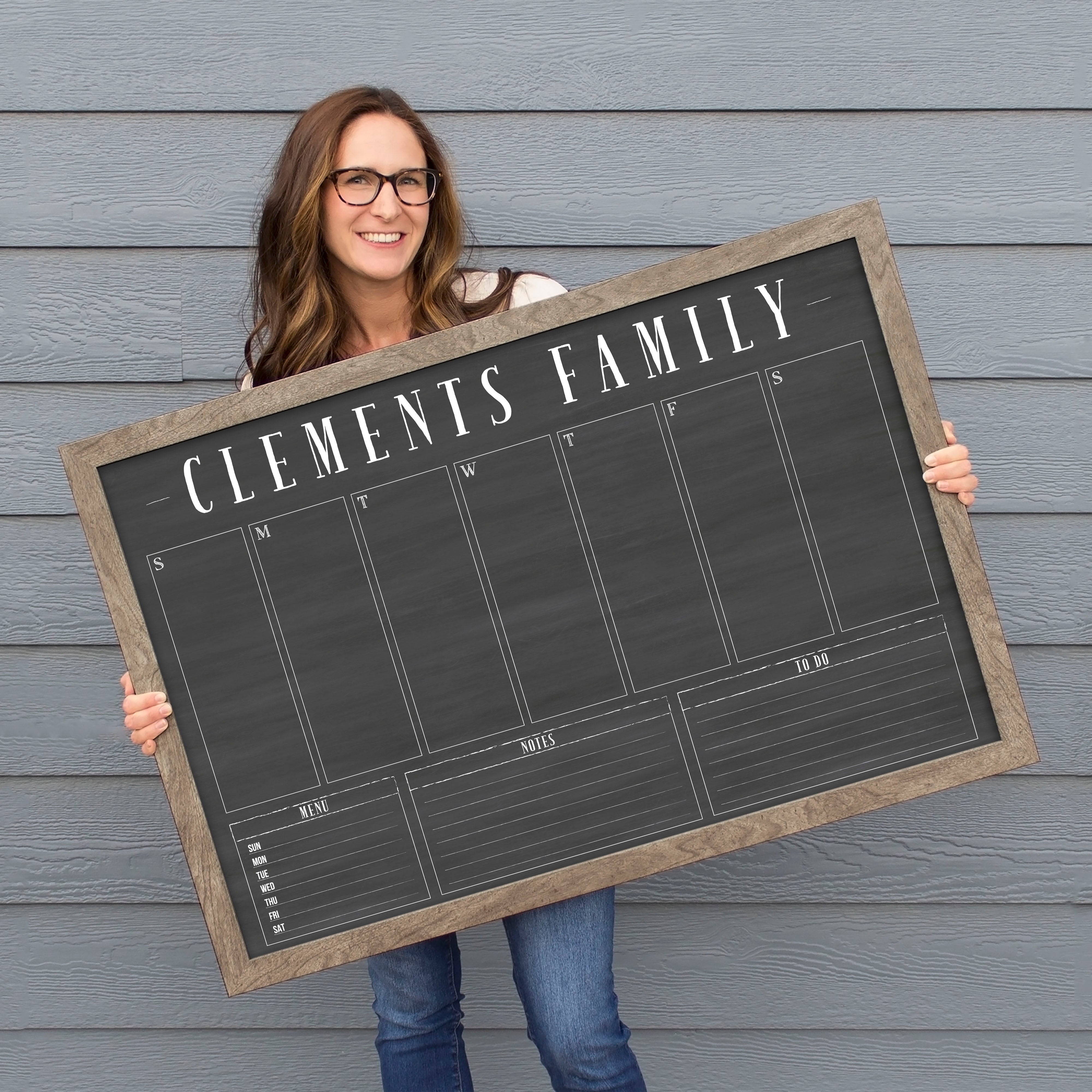 Weekly Framed Chalkboard Calendar + 3 sections | Horizontal Swanson