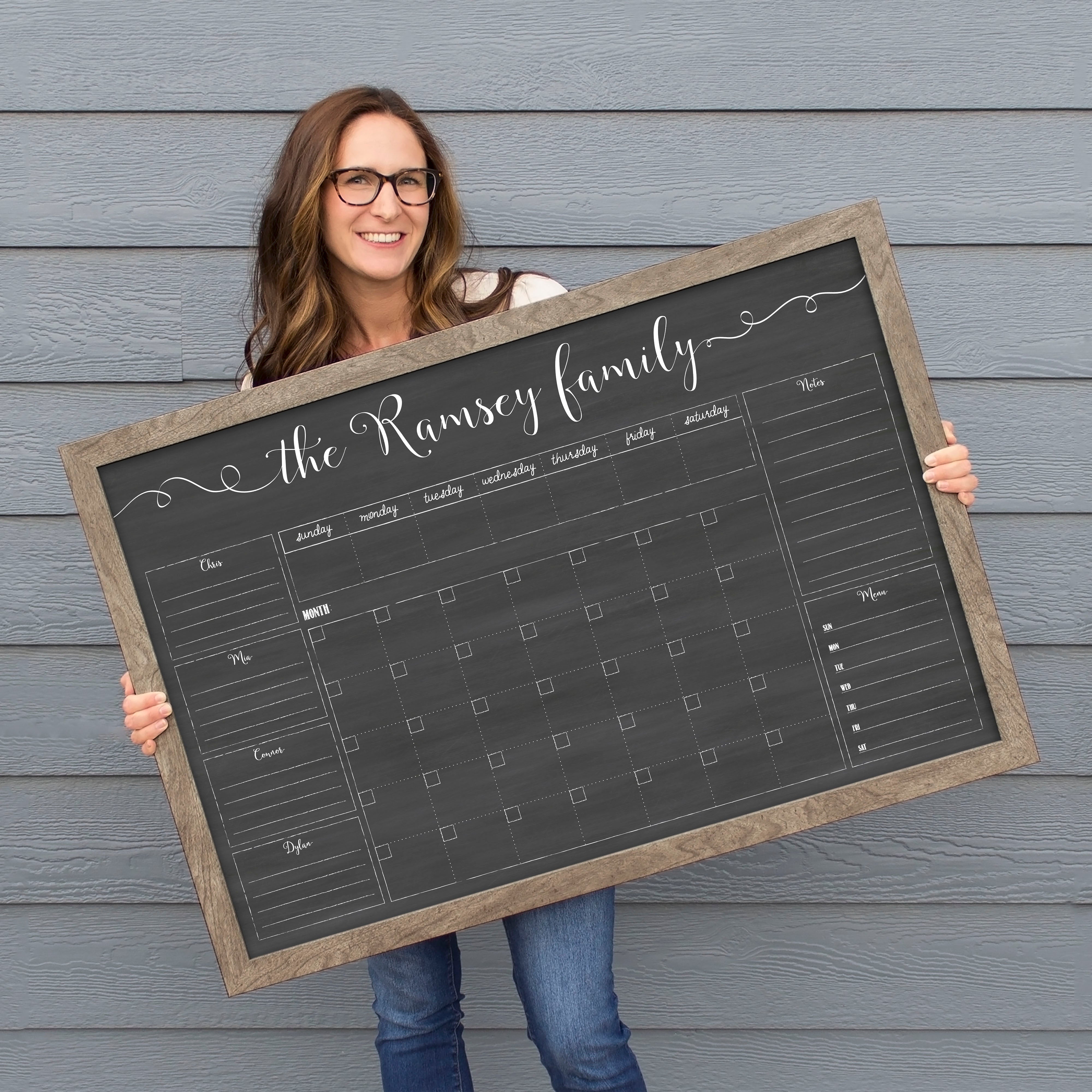 Week & Month Combo Framed Chalkboard + 6 sections | Horizontal Knope