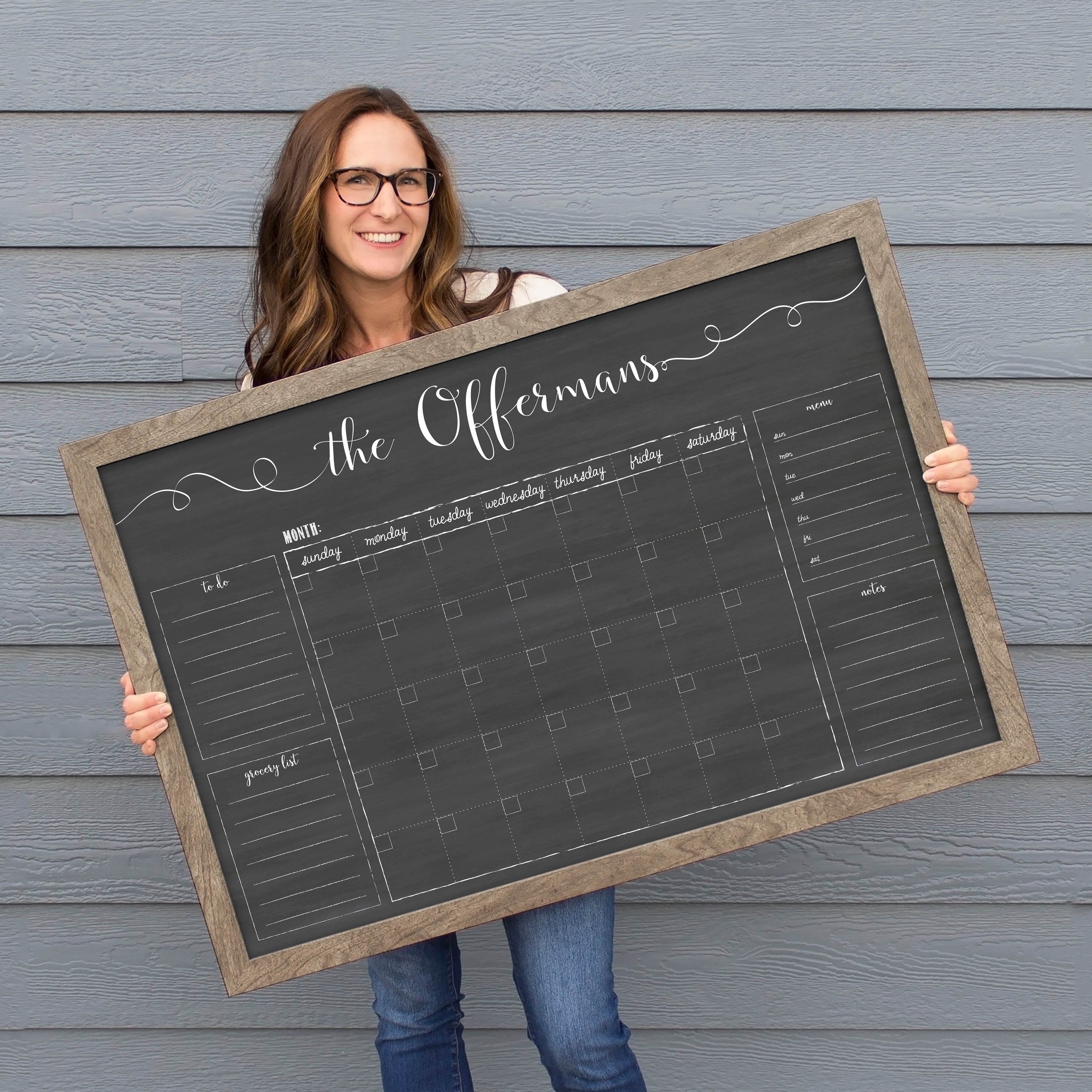 Monthly Framed Chalkboard Calendar + 4 sections | Horizontal Knope