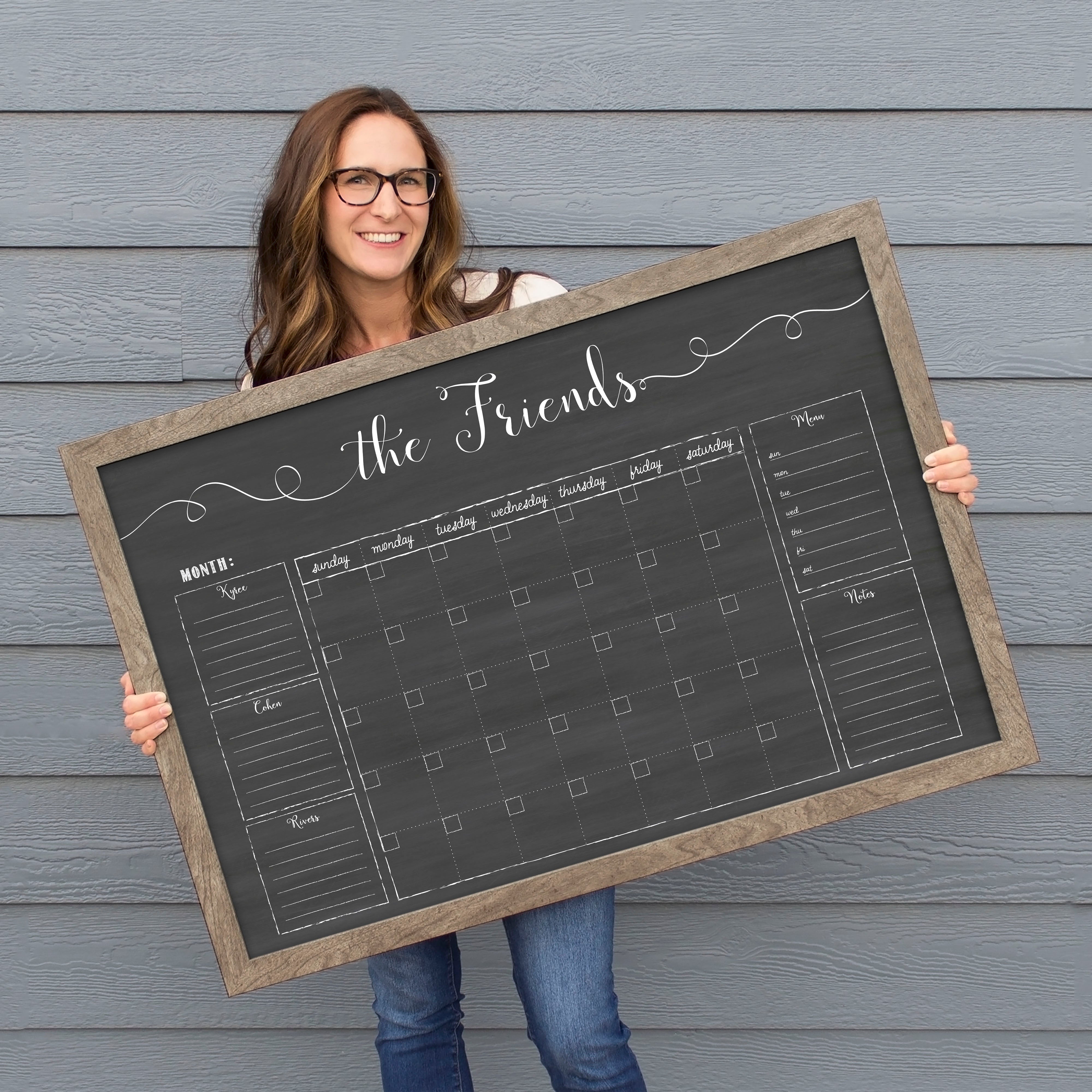 Monthly Framed Chalkboard Calendar + 5 sections | Horizontal Knope