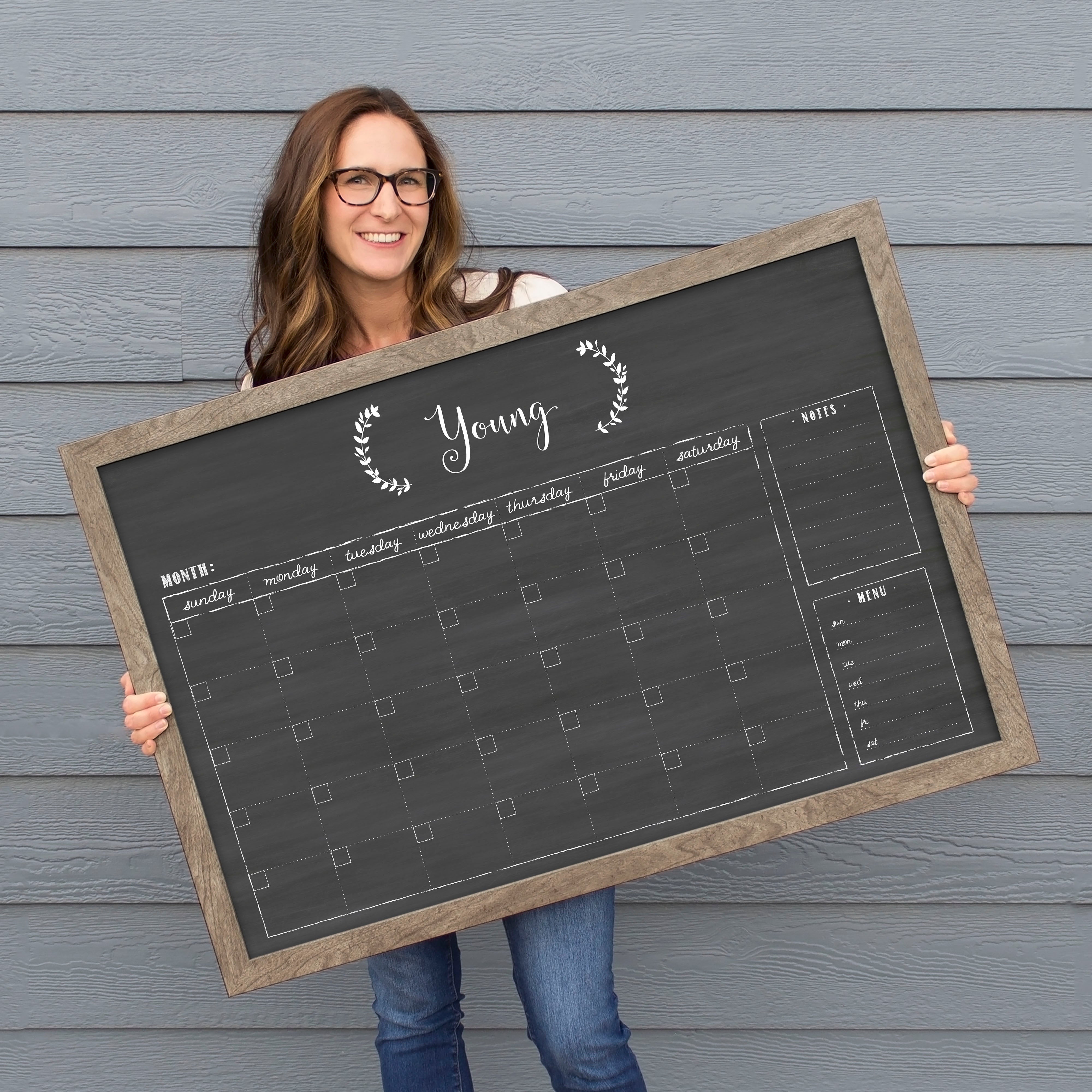 Monthly Framed Chalkboard Calendar + 2 sections | Horizontal Eagleton