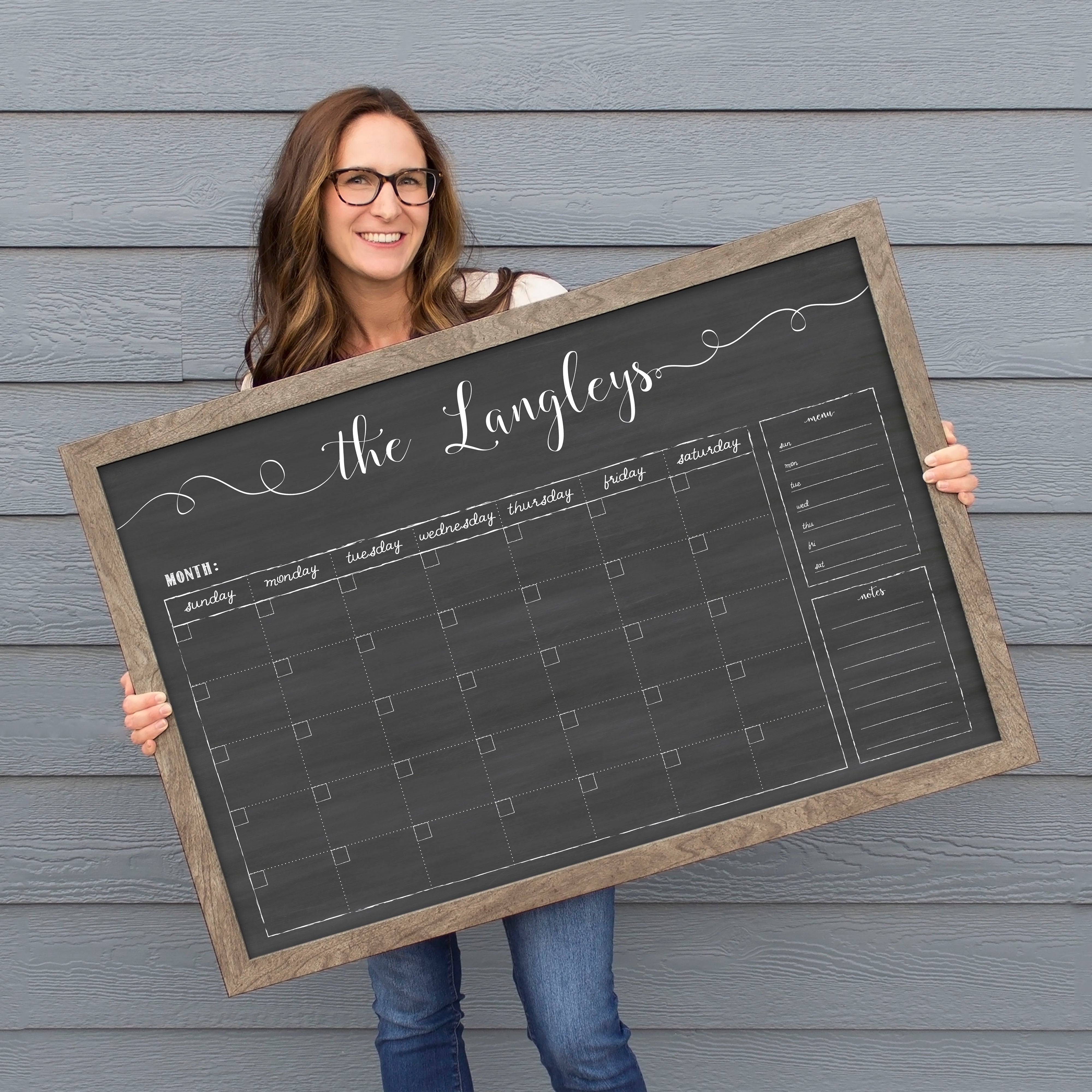 Monthly Framed Chalkboard Calendar + 2 sections | Horizontal Knope