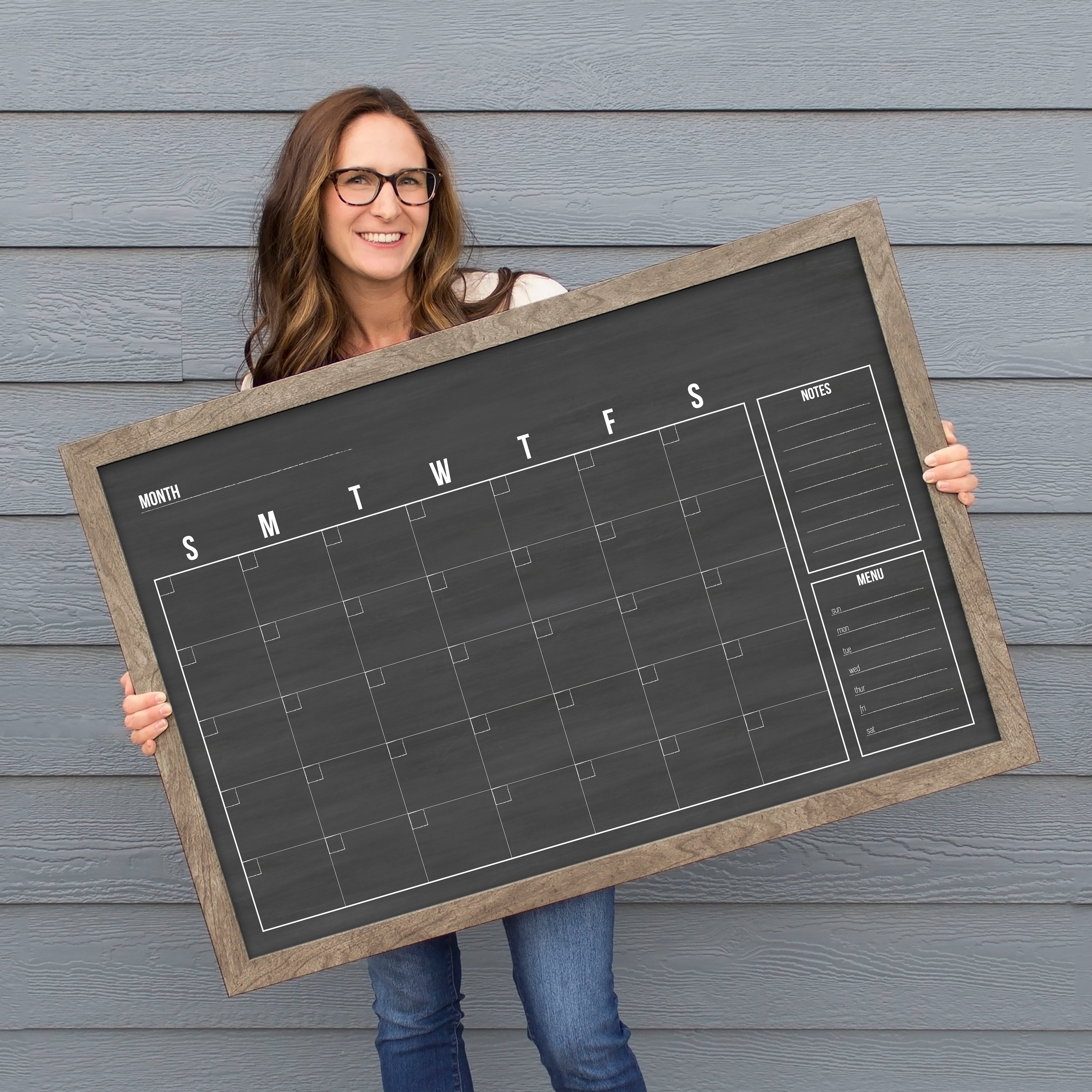 Monthly Framed Chalkboard Calendar + 2 sections | Horizontal Dwyer