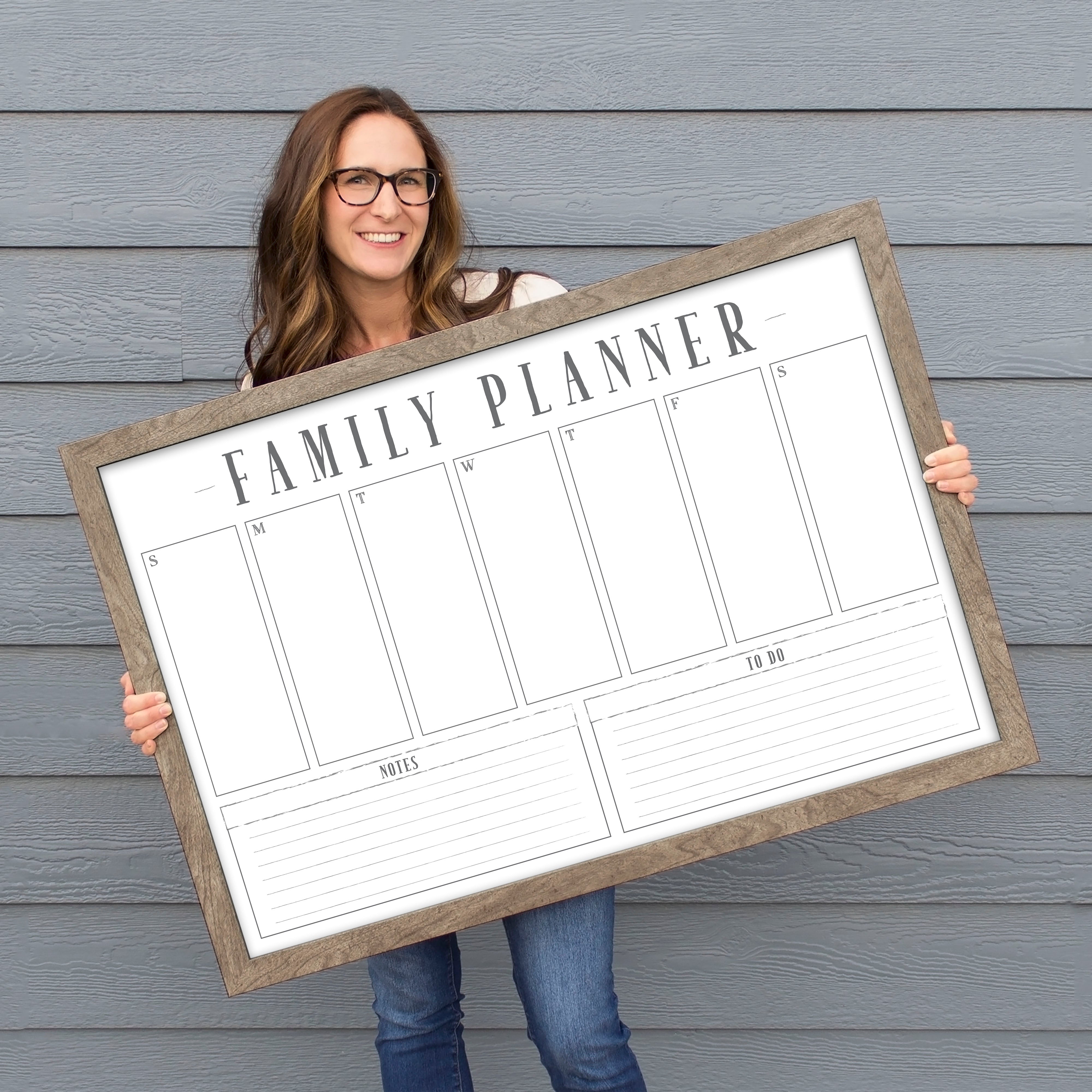 Weekly Framed Whiteboard Calendar + 2 sections | Horizontal Swanson