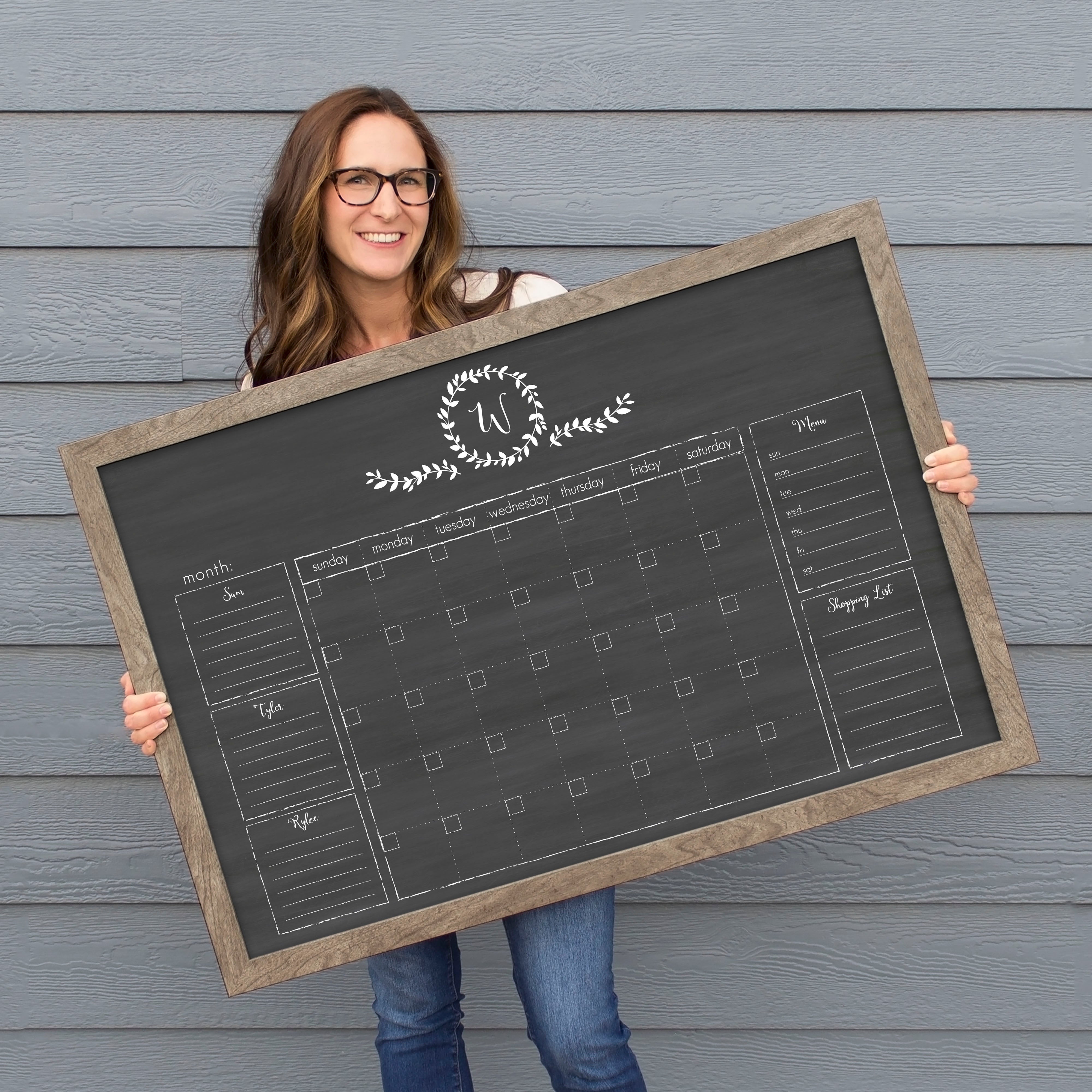 Monthly Framed Chalkboard Calendar + 5 sections | Horizontal Donna