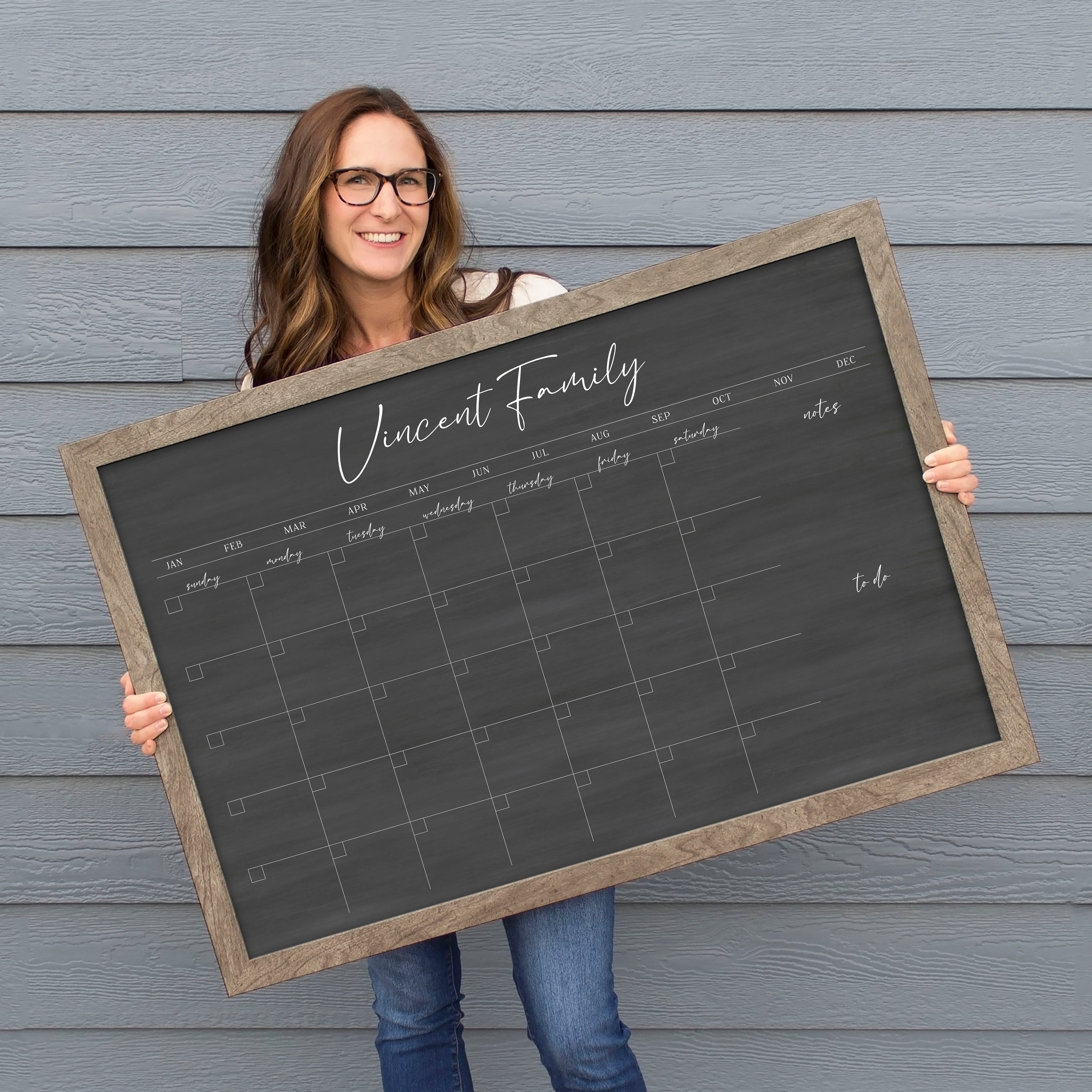 Monthly Framed Chalkboard Calendar + 2 sections | Horizontal Pennington