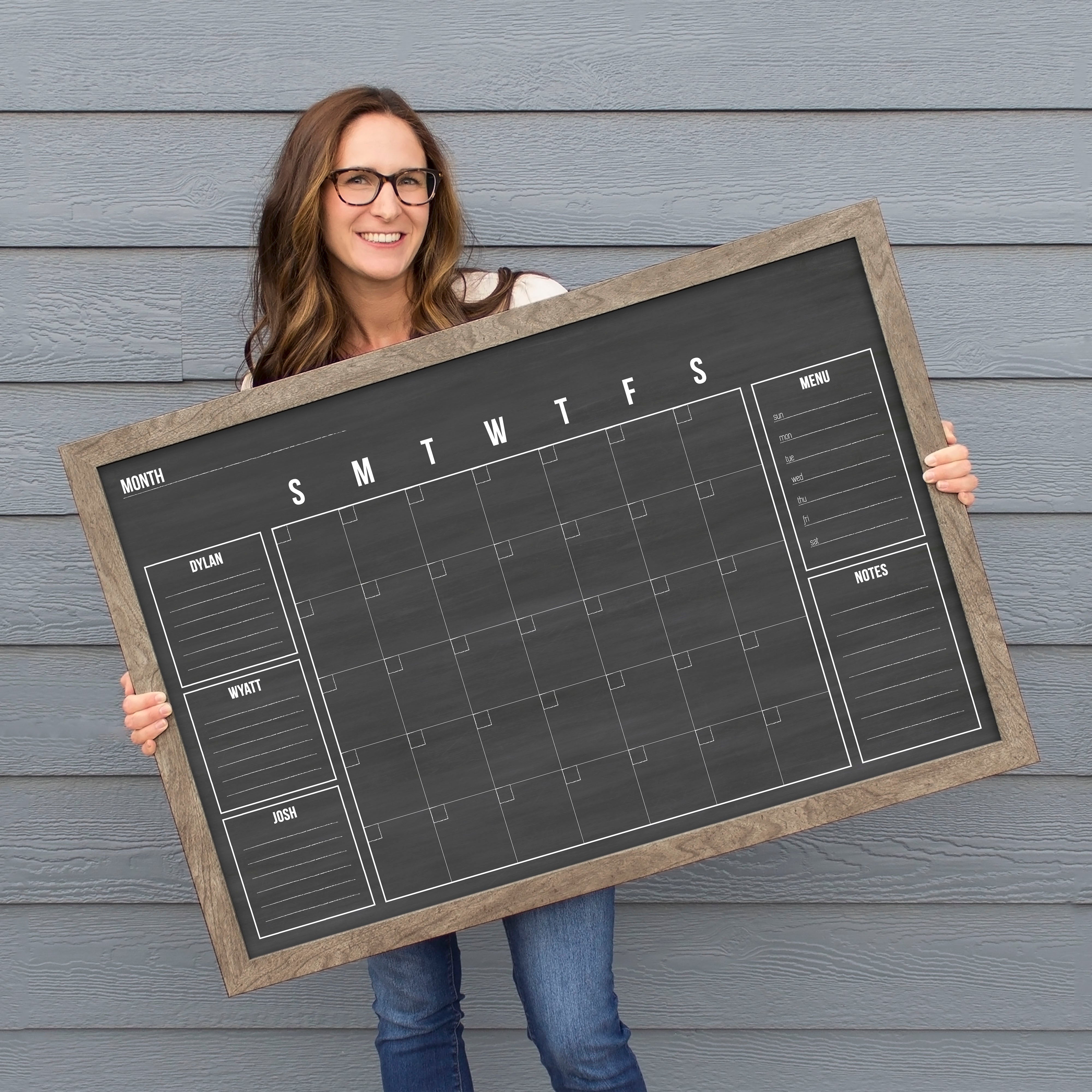 Monthly Framed Chalkboard Calendar + 5 sections | Horizontal Dwyer