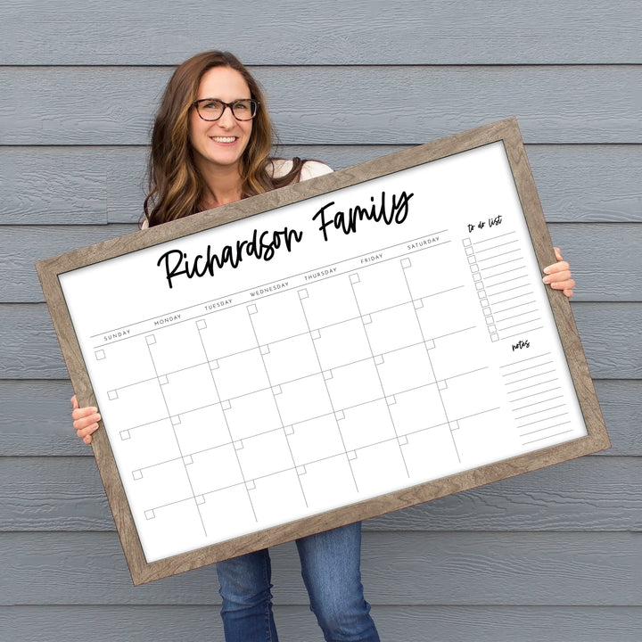 Monthly Framed Whiteboard Calendar + 2 sections | Horizontal Monica
