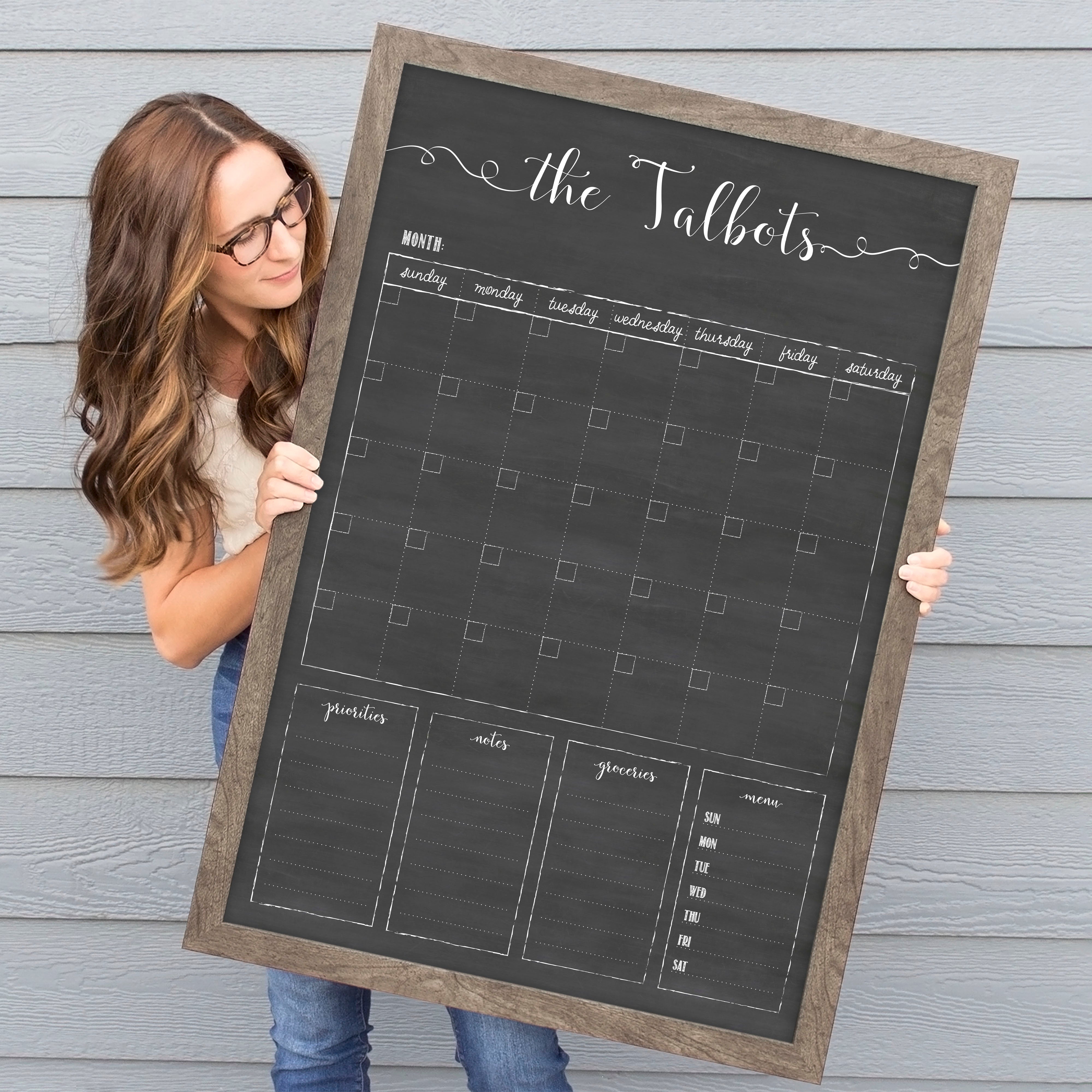 Monthly Framed Chalkboard Calendar + 4 sections | Vertical Knope
