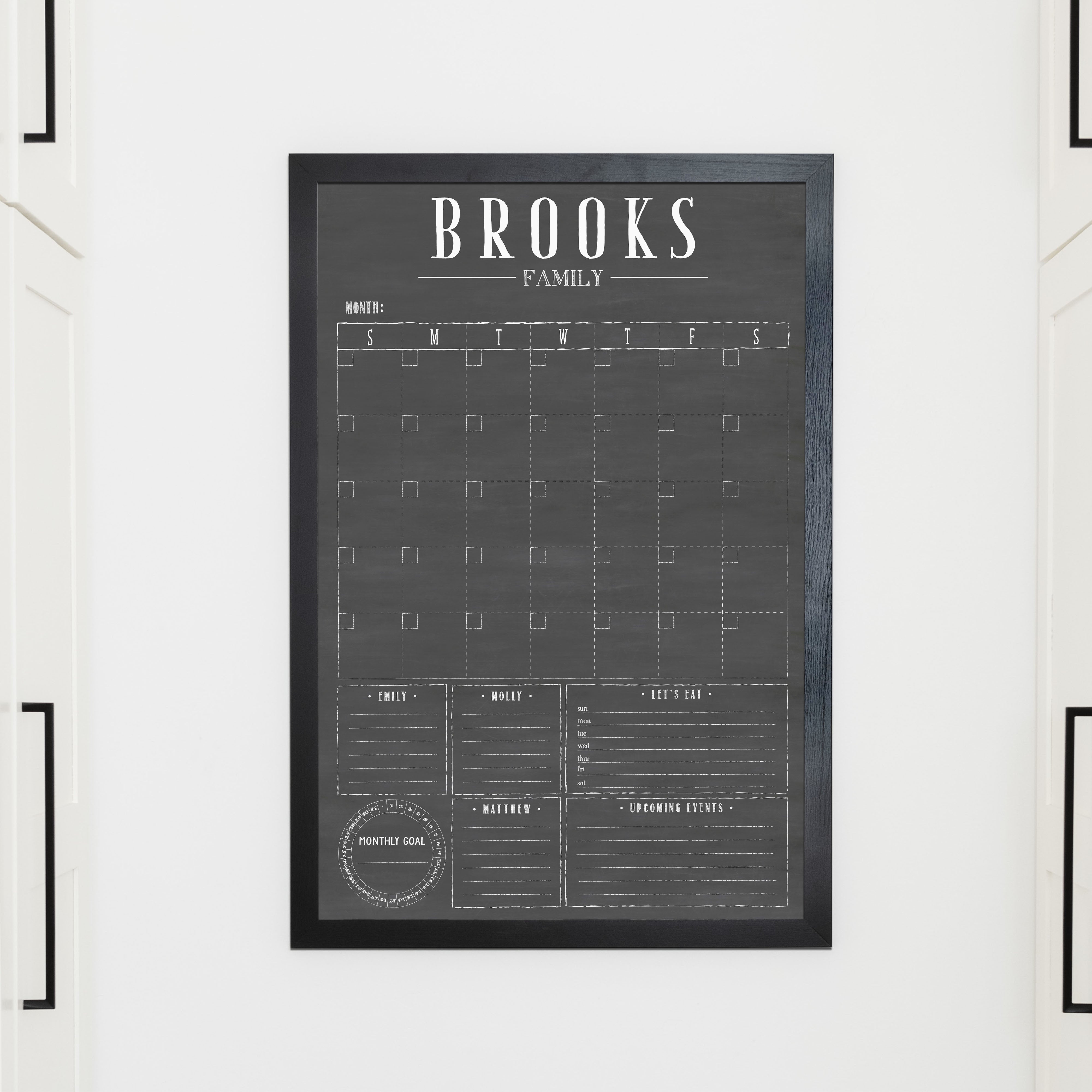 Framed Month + Goal Chalkboard Calendar + 5 sections | Vertical Swanson