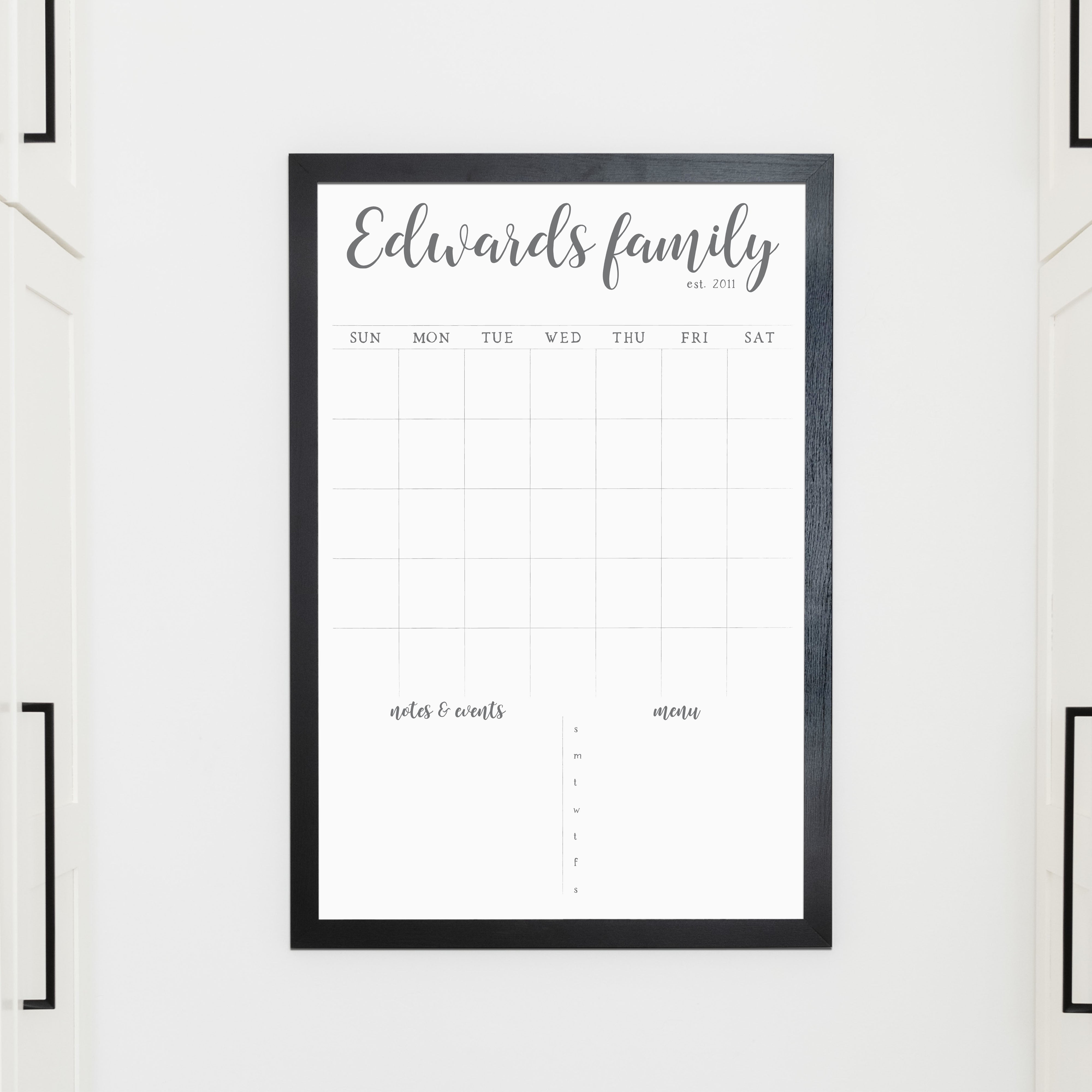 Monthly Framed Whiteboard Calendar + 2 sections | Vertical Perkins
