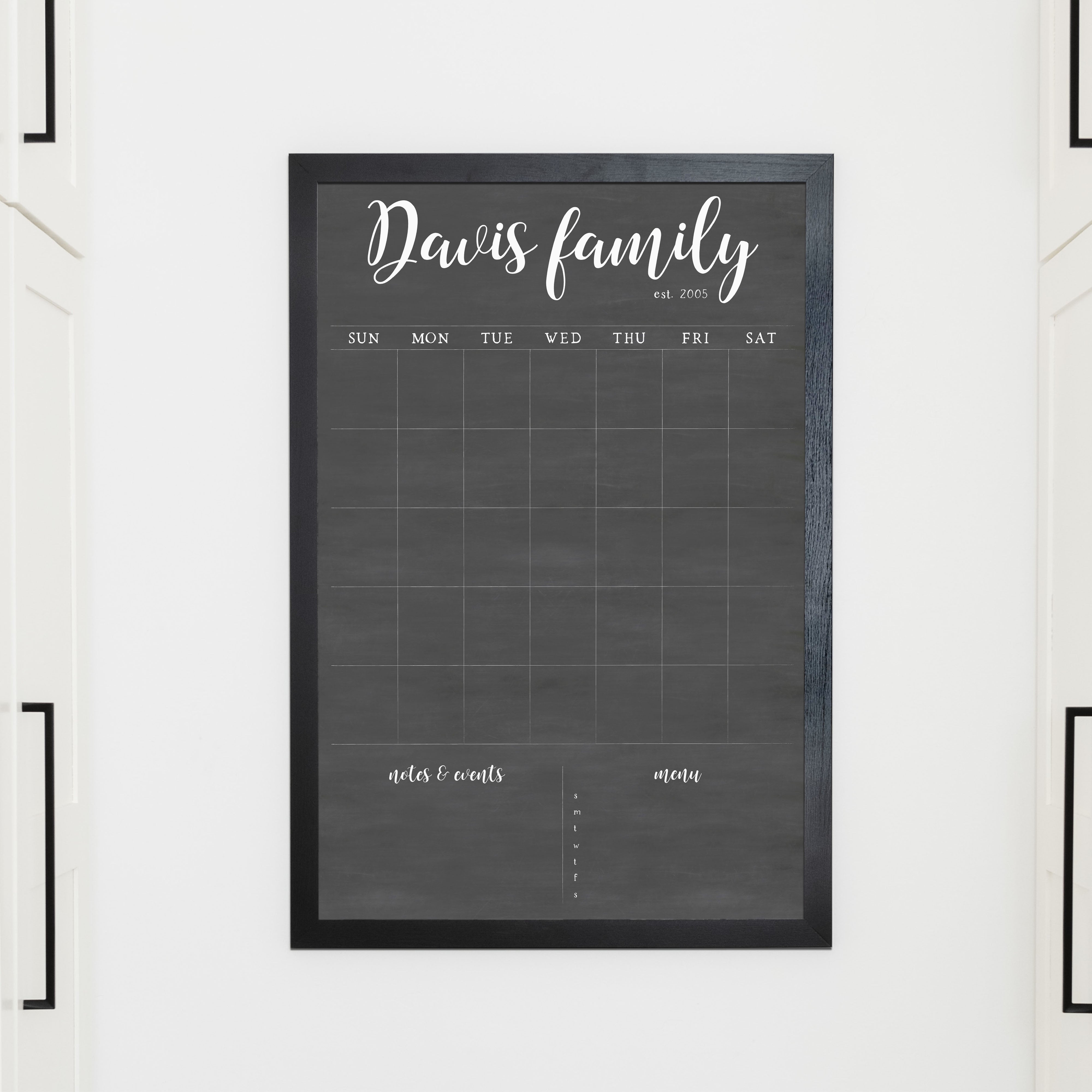 Monthly Framed Chalkboard Calendar + 2 sections | Vertical Perkins
