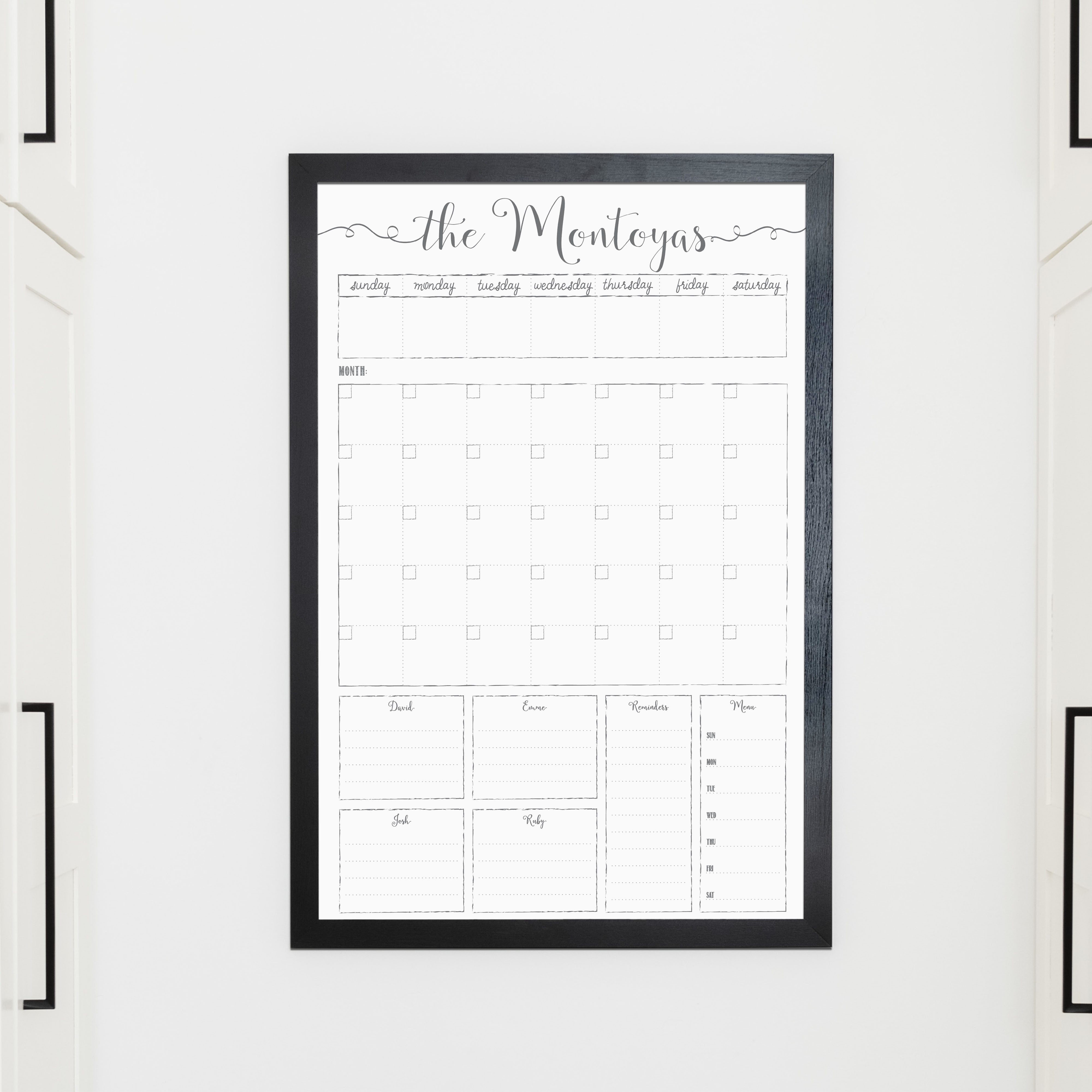 Week & Month Combo Framed Whiteboard + 6 sections | Vertical Knope