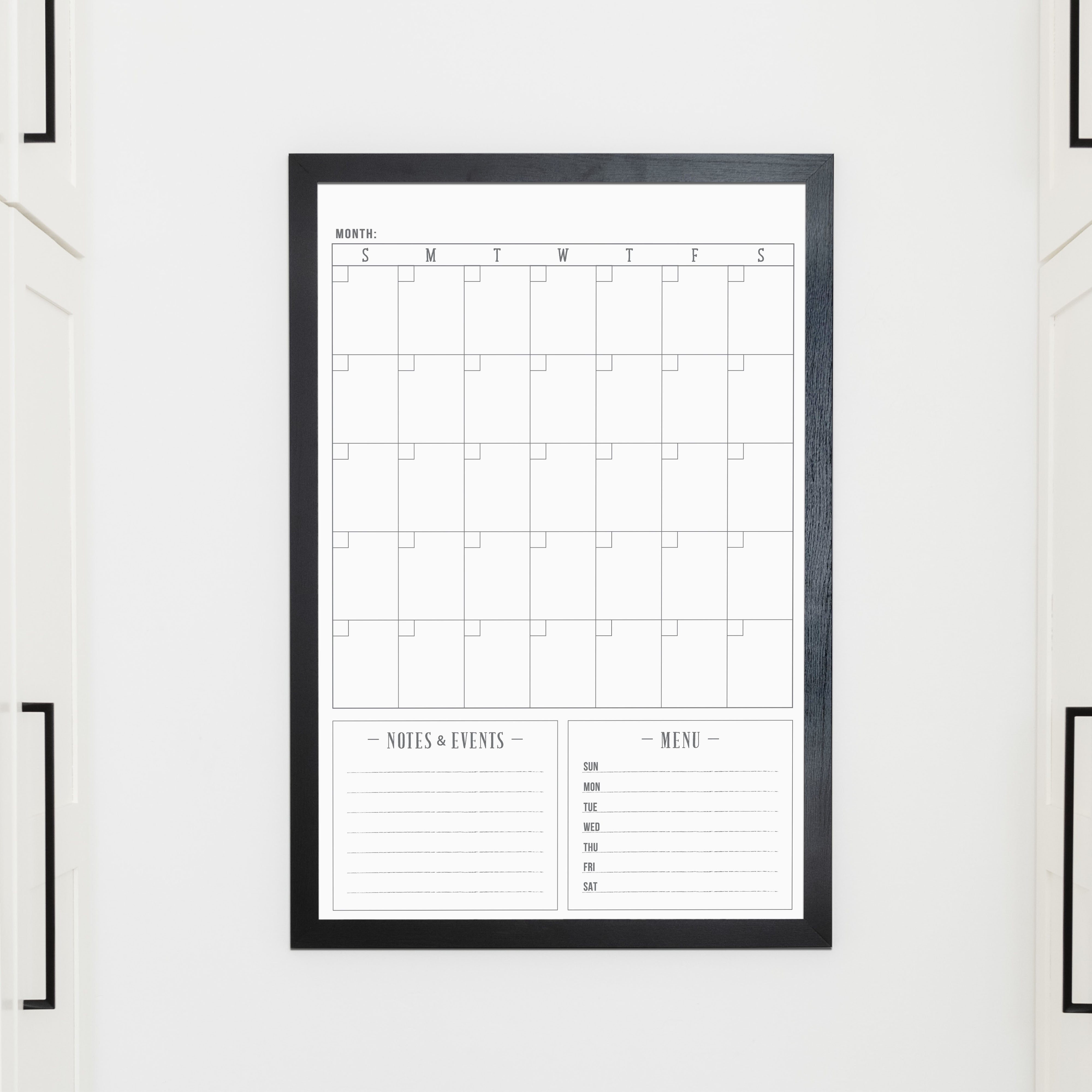 Monthly Framed Whiteboard Calendar + 2 sections | Vertical Swanson