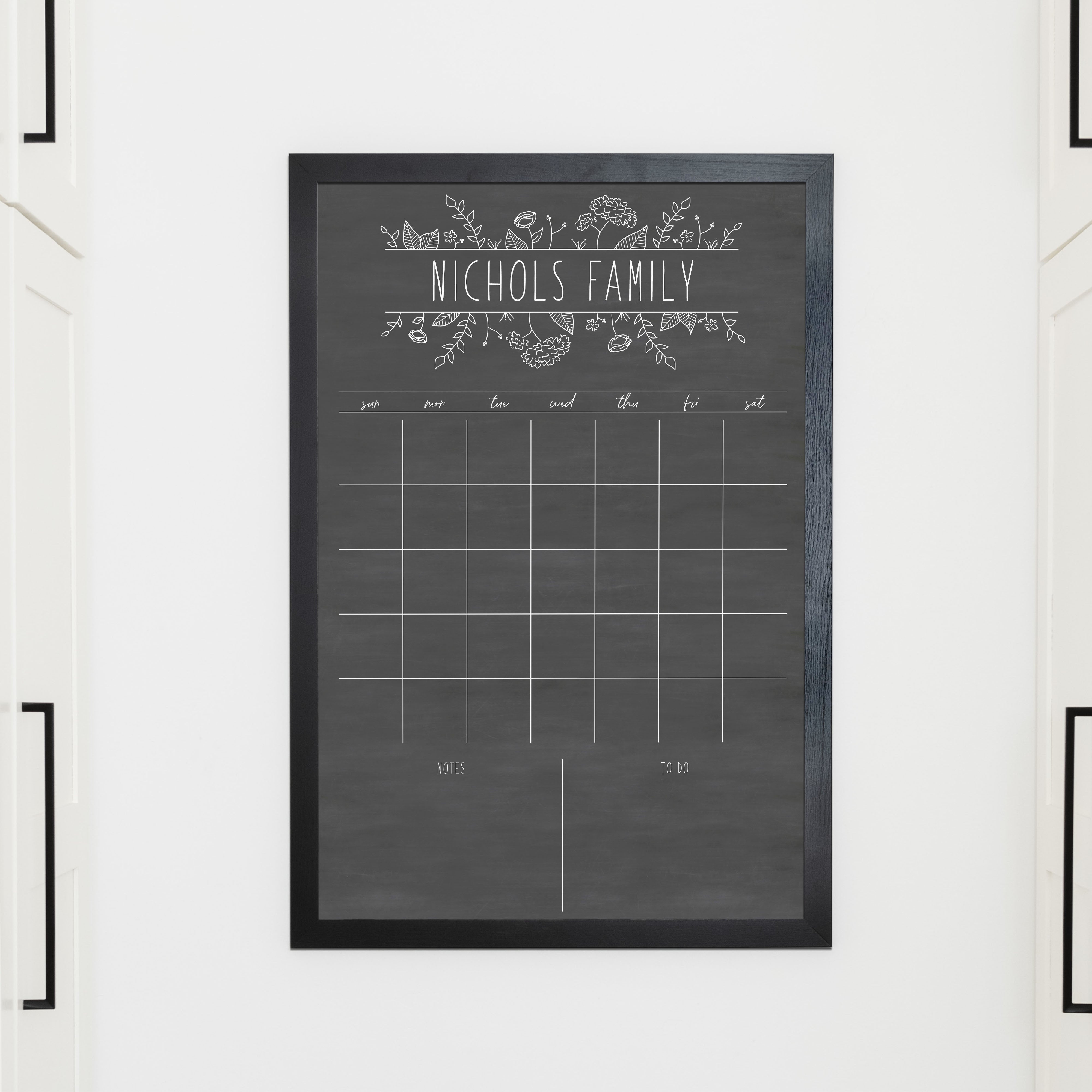 Monthly Framed Chalkboard Calendar + 2 sections | Vertical Lucy