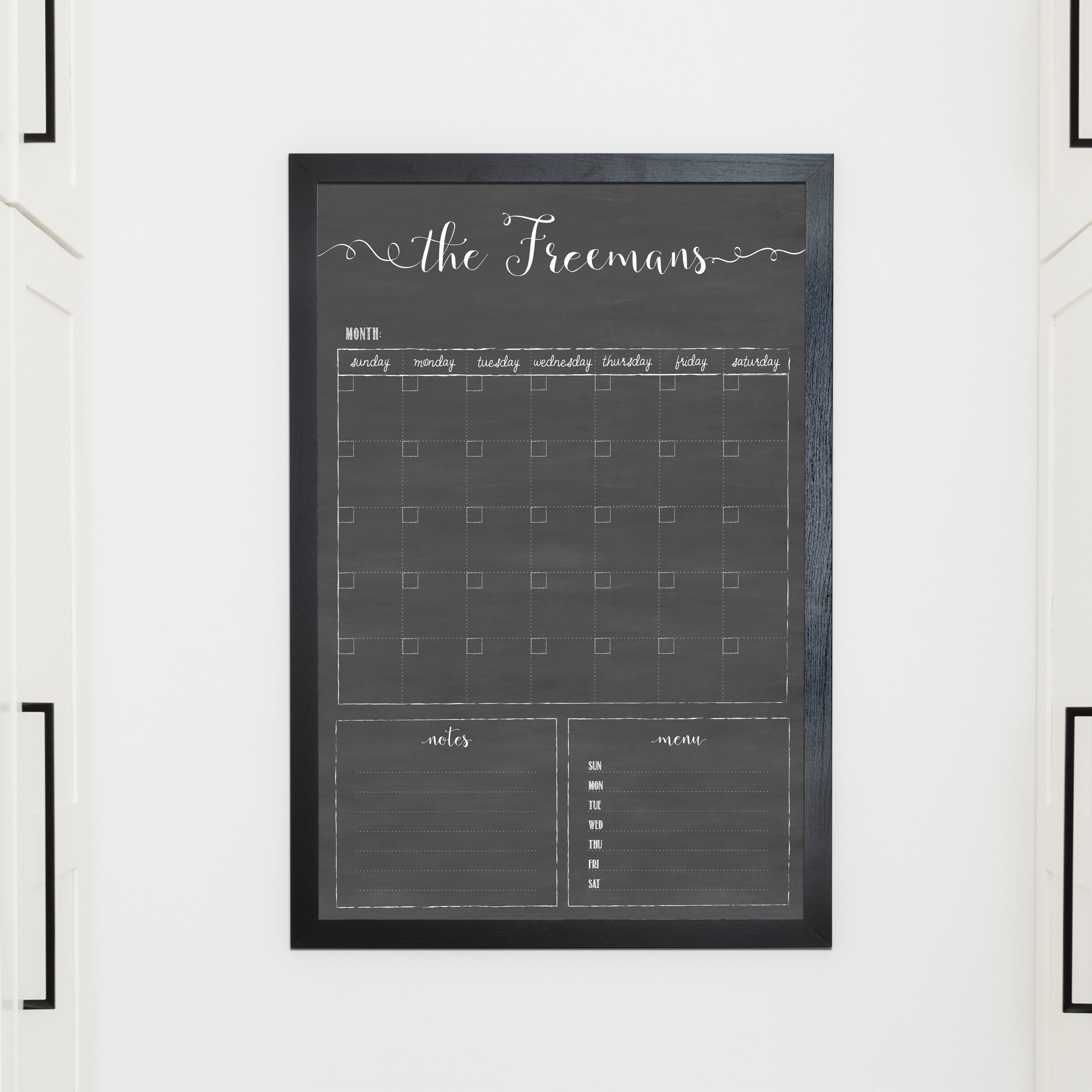 Monthly Framed Chalkboard Calendar + 2 sections | Vertical Knope