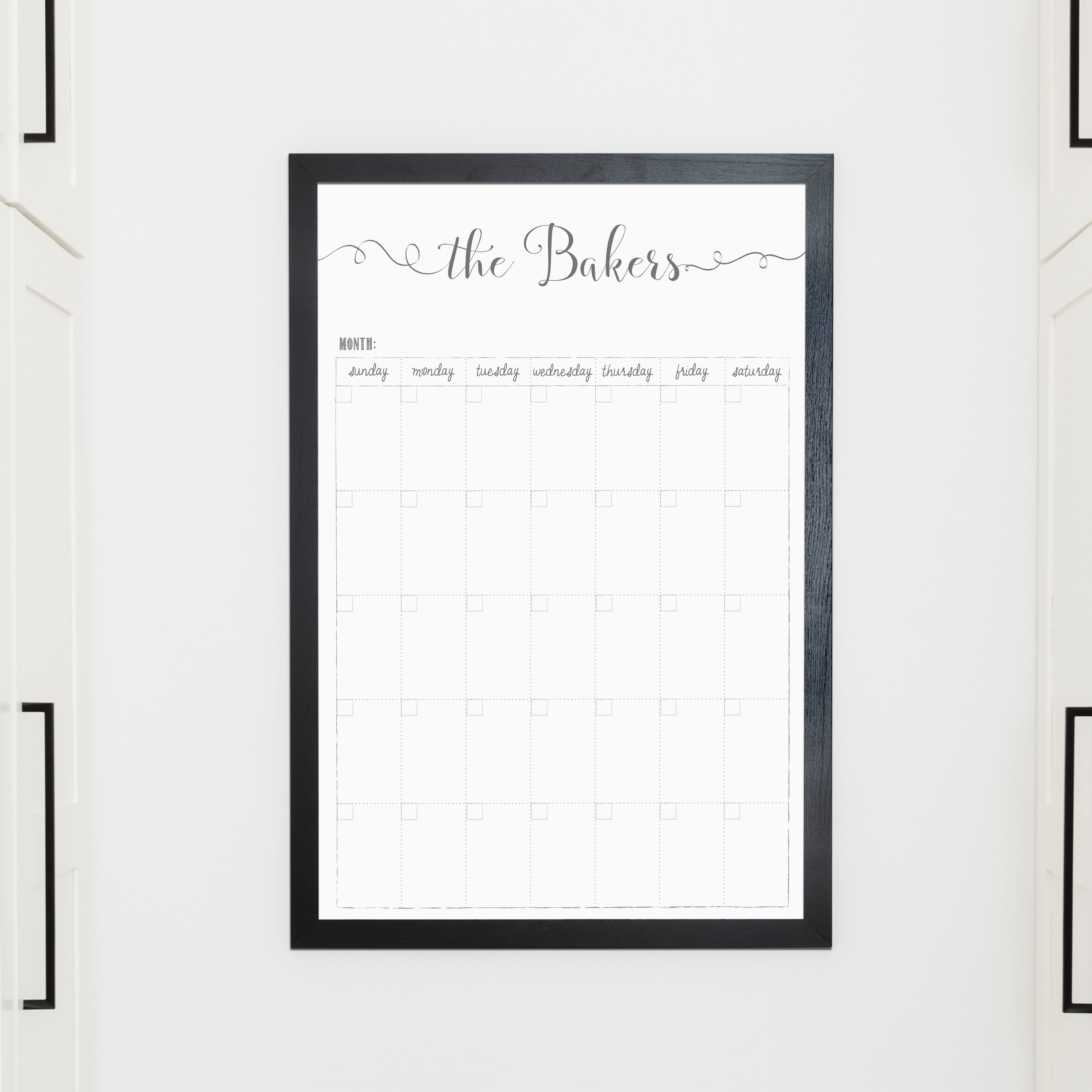 Monthly Framed Whiteboard Calendar | Vertical Knope