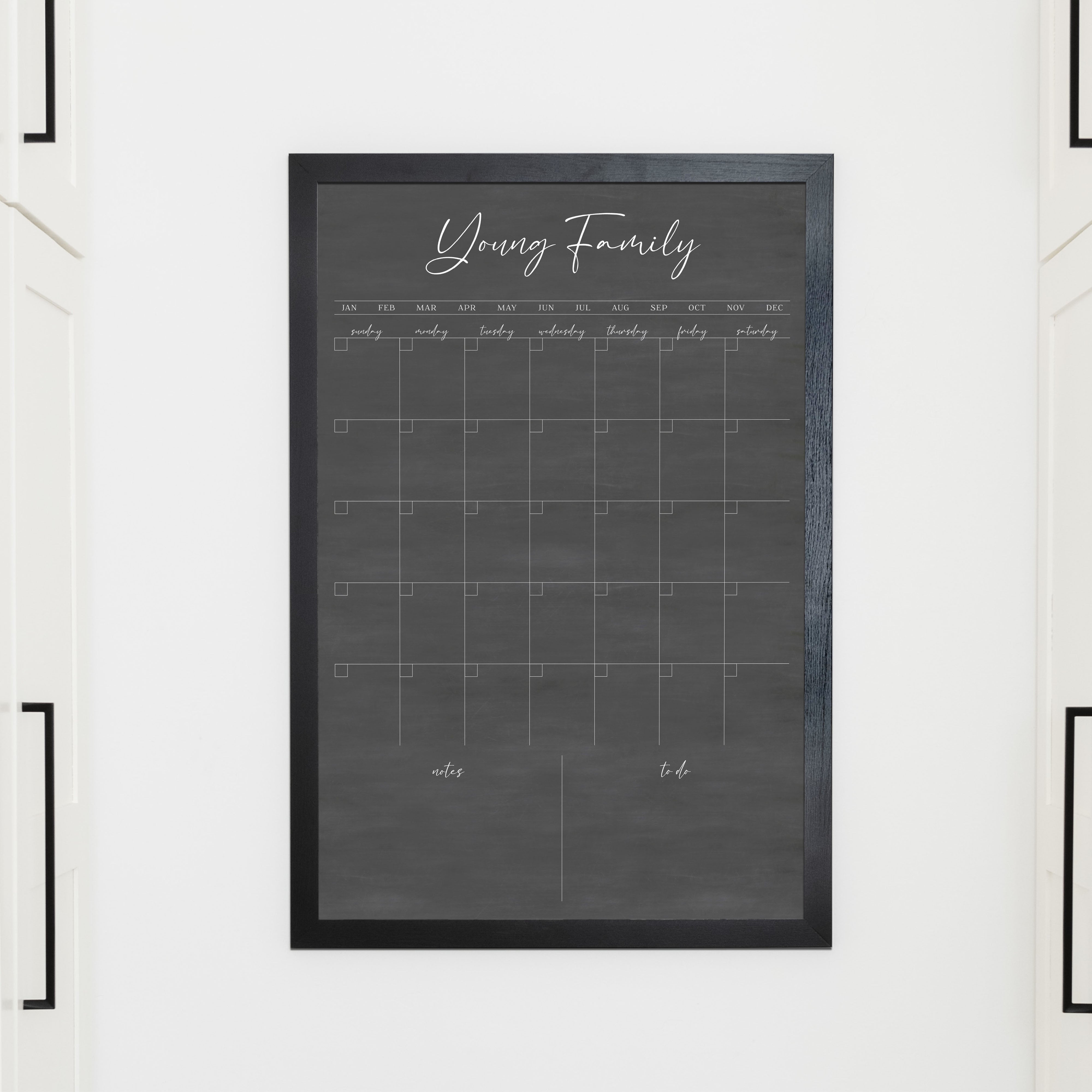 Monthly Framed Chalkboard Calendar + 2 sections | Vertical Pennington