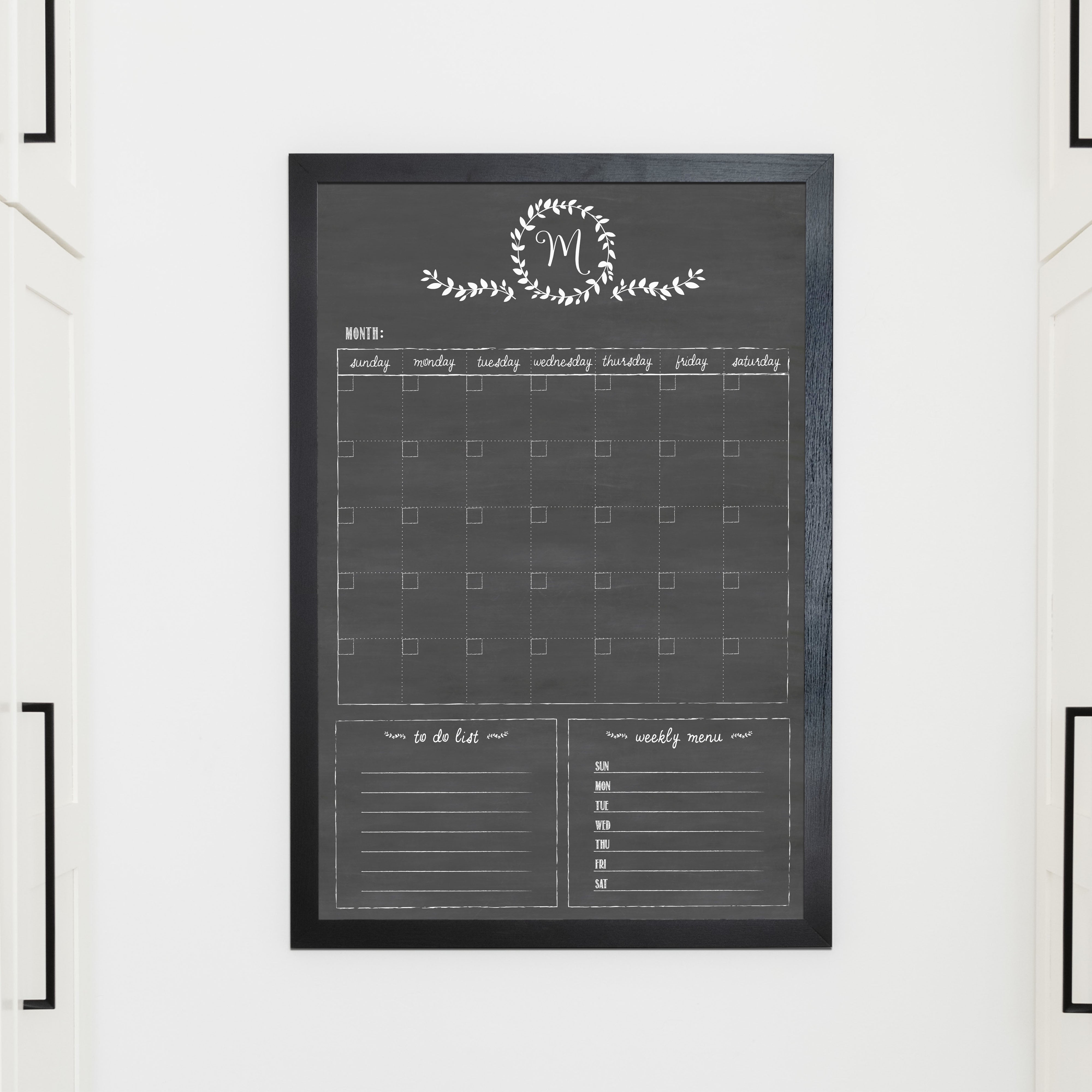 Monthly Framed Chalkboard Calendar + 2 sections | Vertical Donna