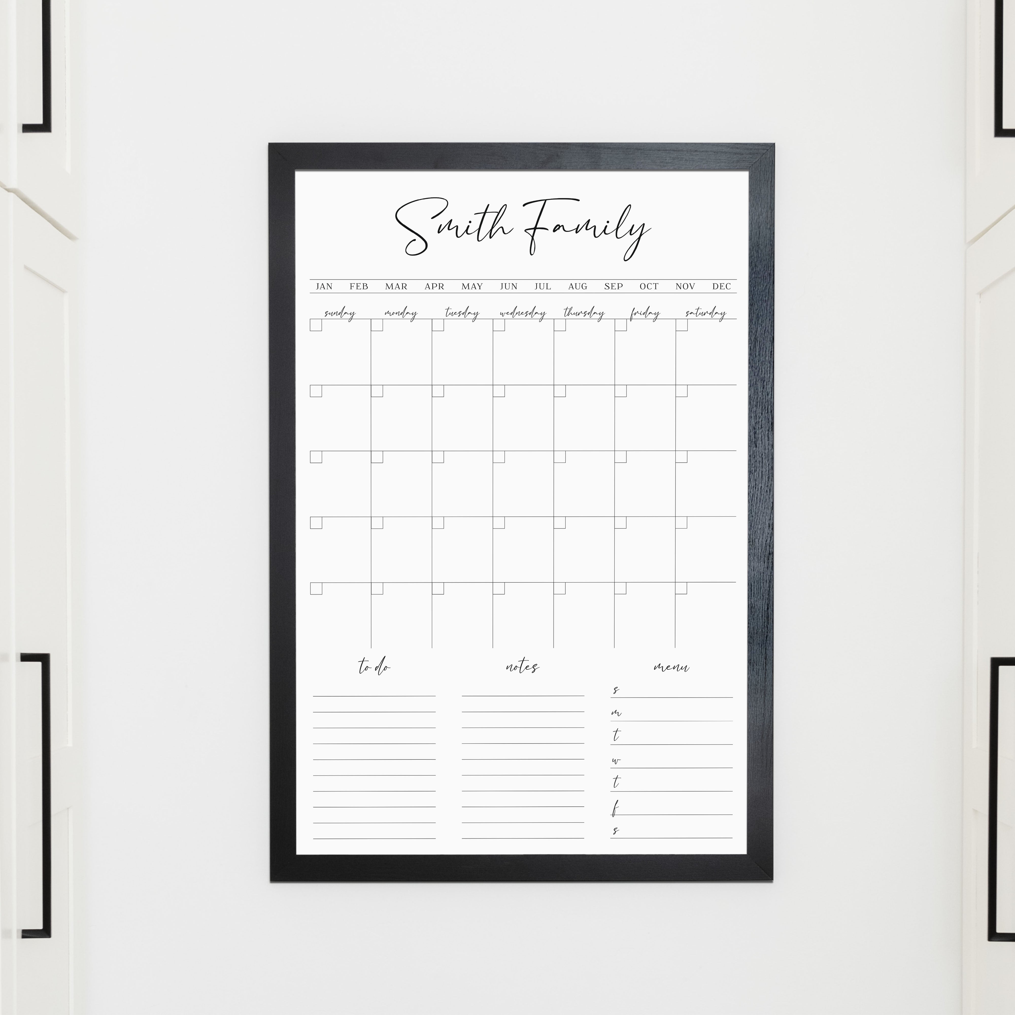Monthly Framed Whiteboard Calendar + 3 sections | Vertical Pennington