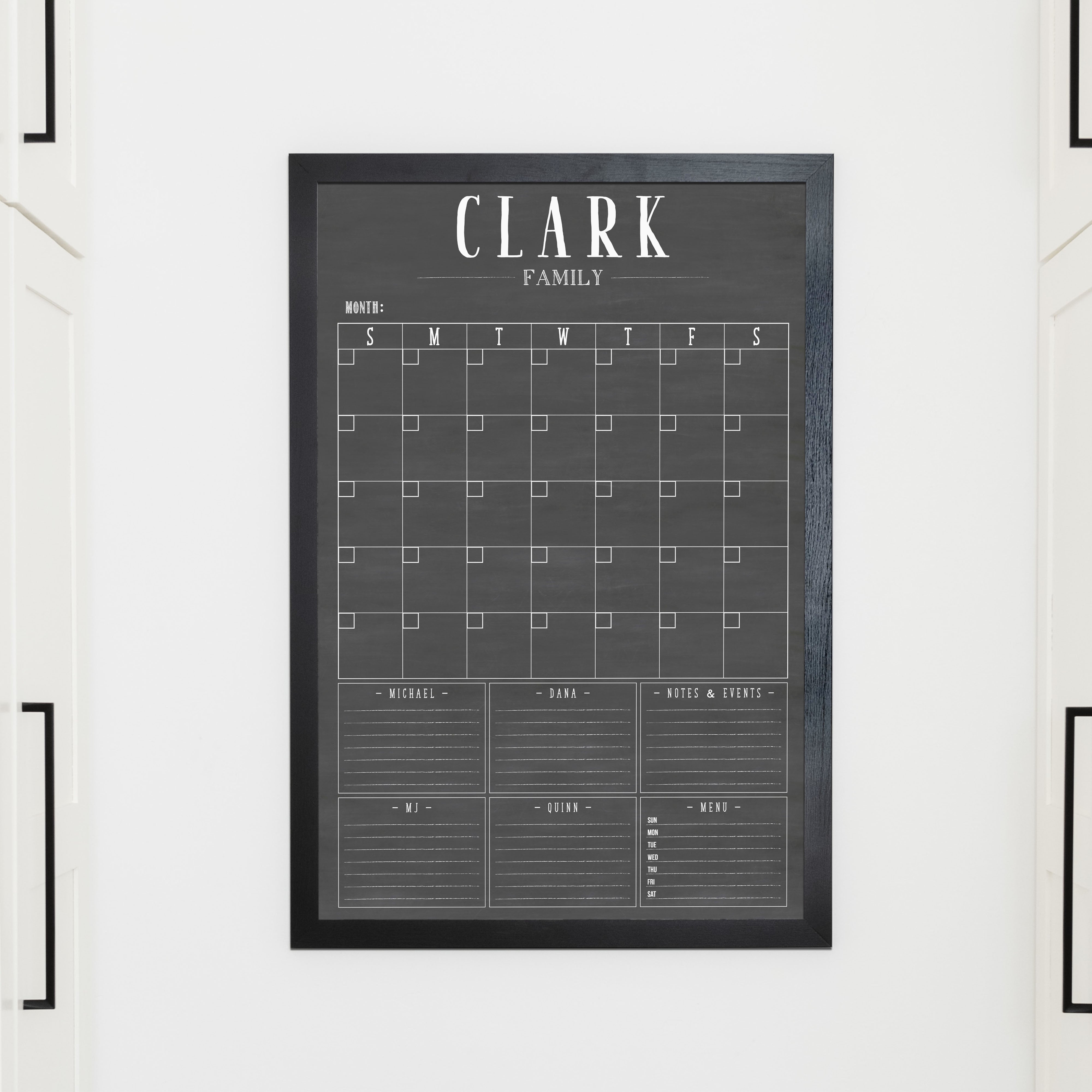 Monthly Framed Chalkboard Calendar + 6 sections | Vertical Swanson