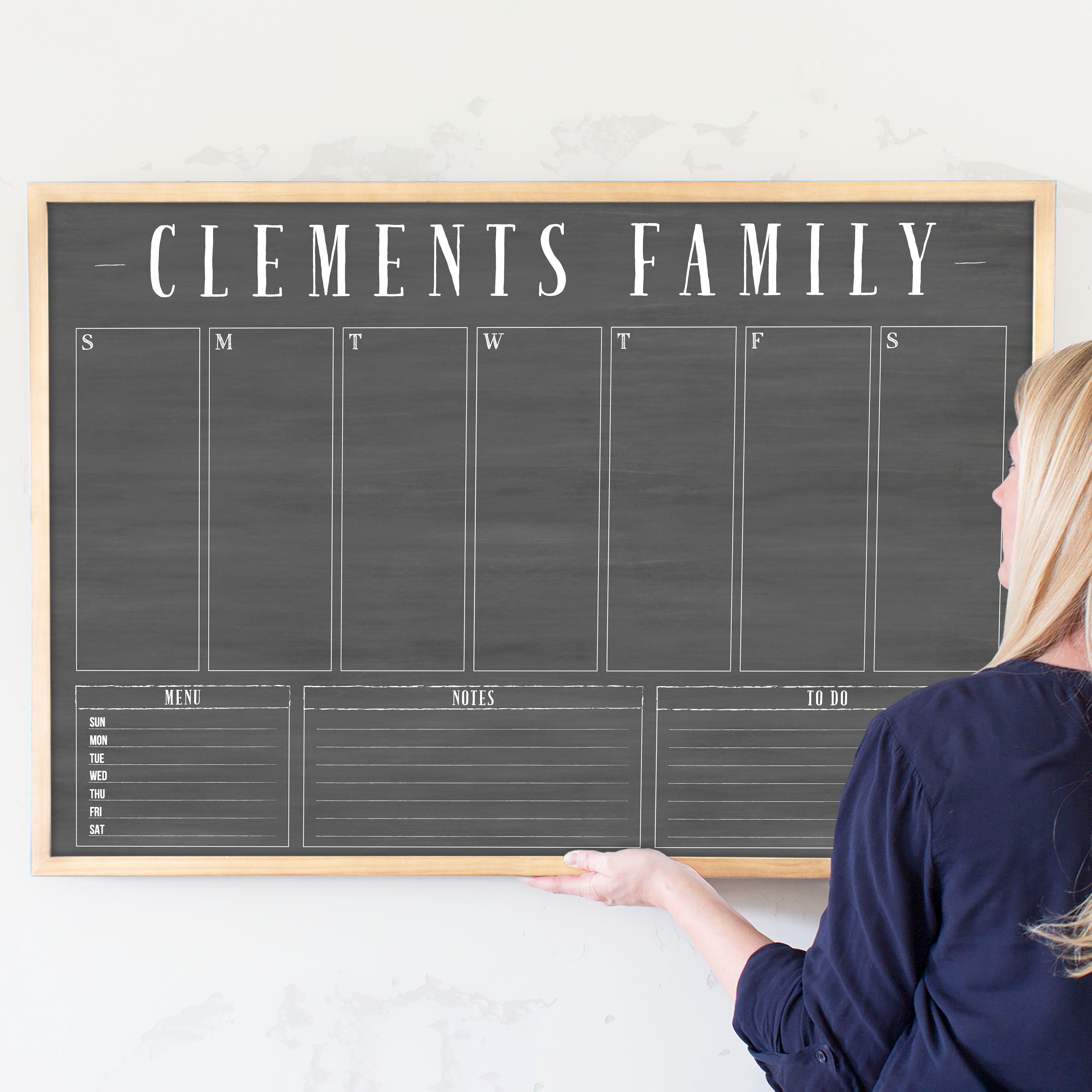 Weekly Framed Chalkboard Calendar + 3 sections | Horizontal Swanson