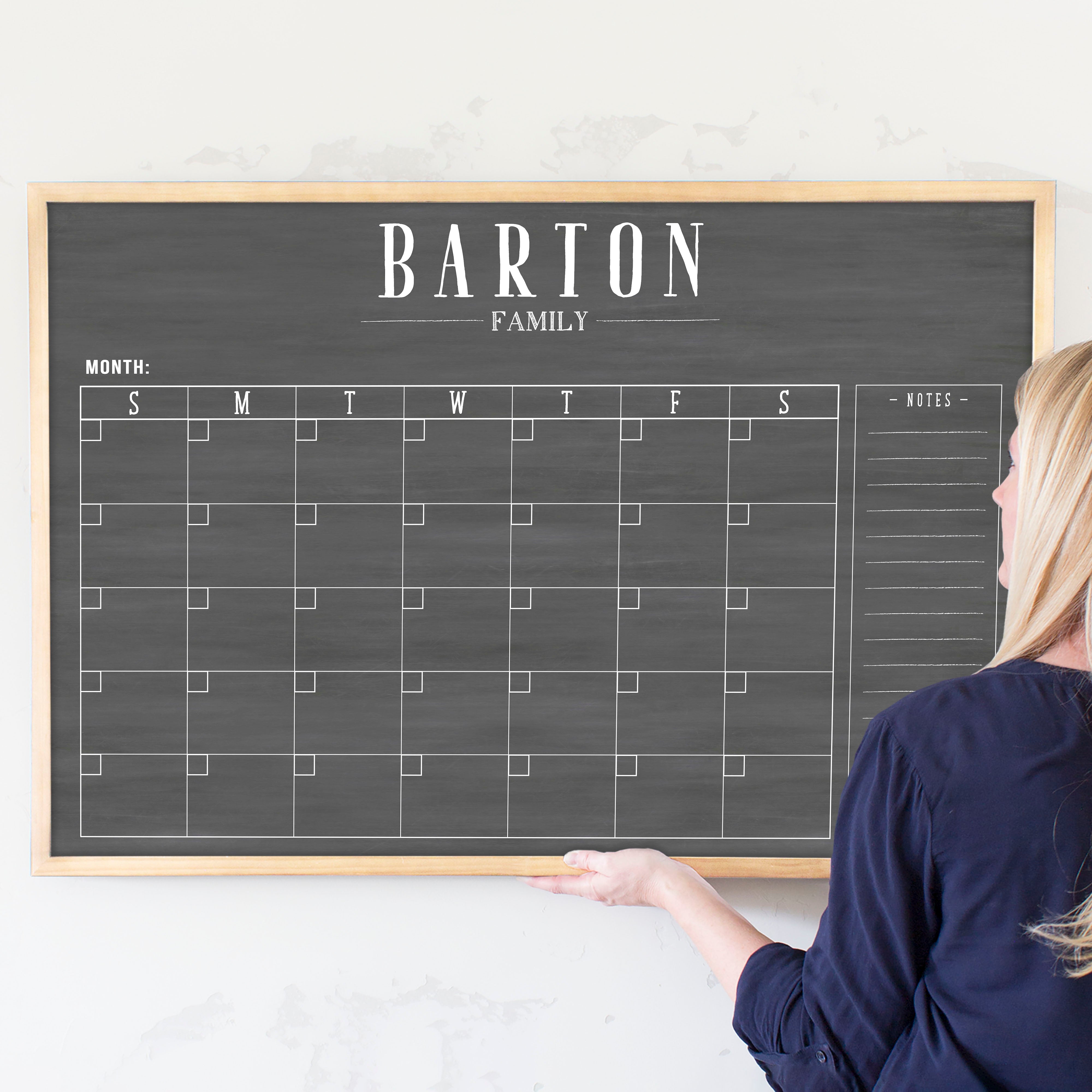 Monthly Framed Chalkboard Calendar + 1 section | Horizontal Swanson