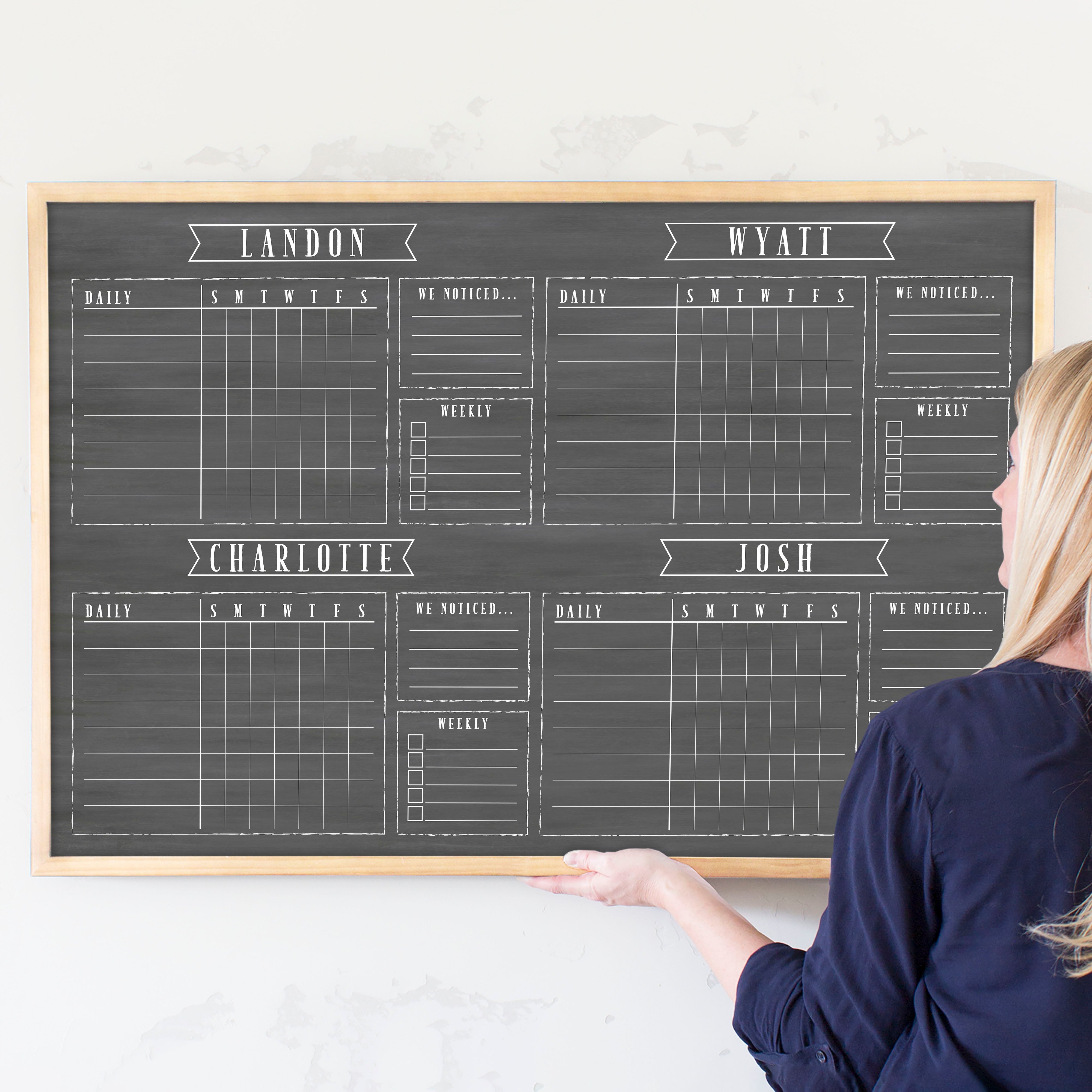 4 Person Framed Chore Chart Chalkboard | Horizontal Swanson