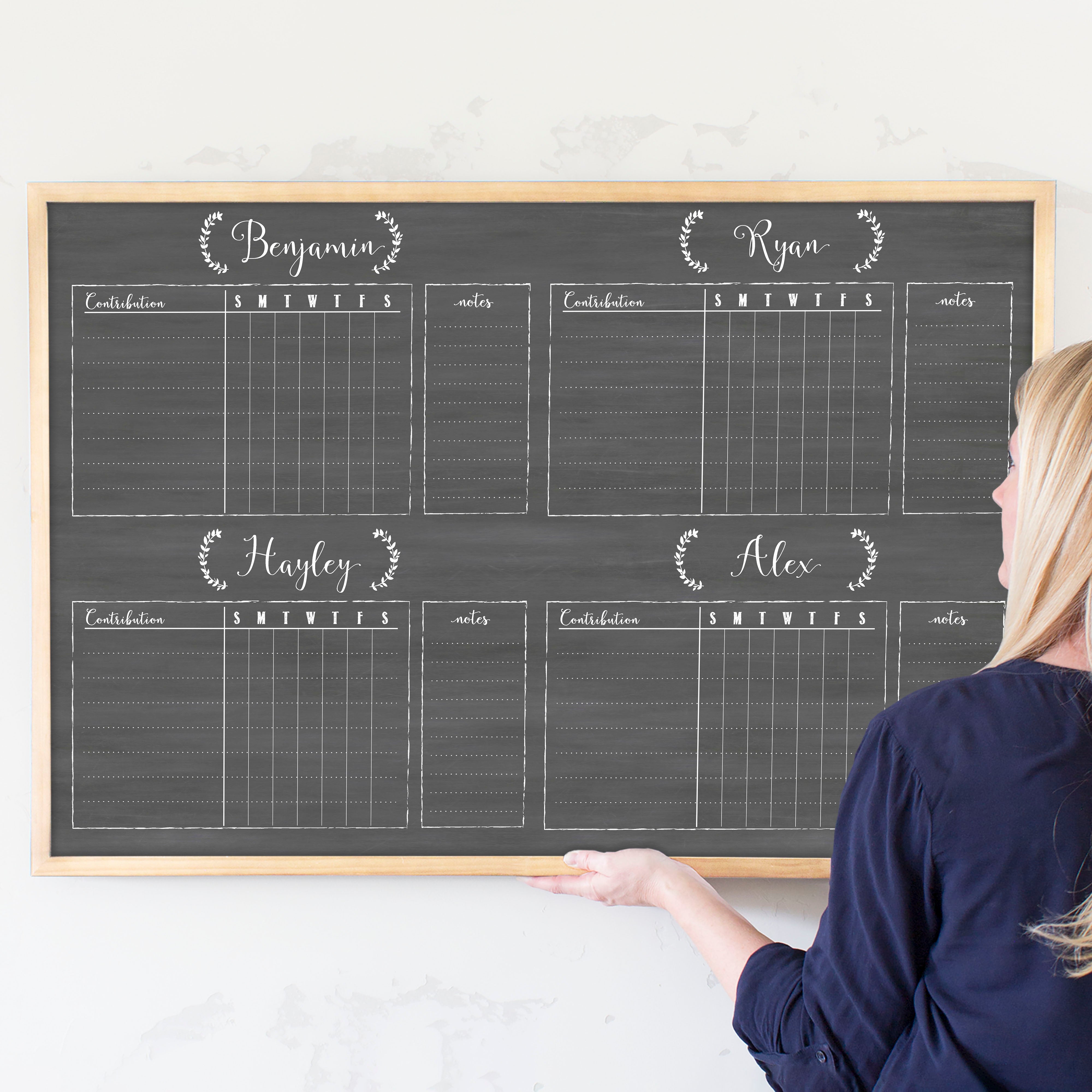 4 Person Framed Chore Chart Chalkboard | Horizontal Eagleton