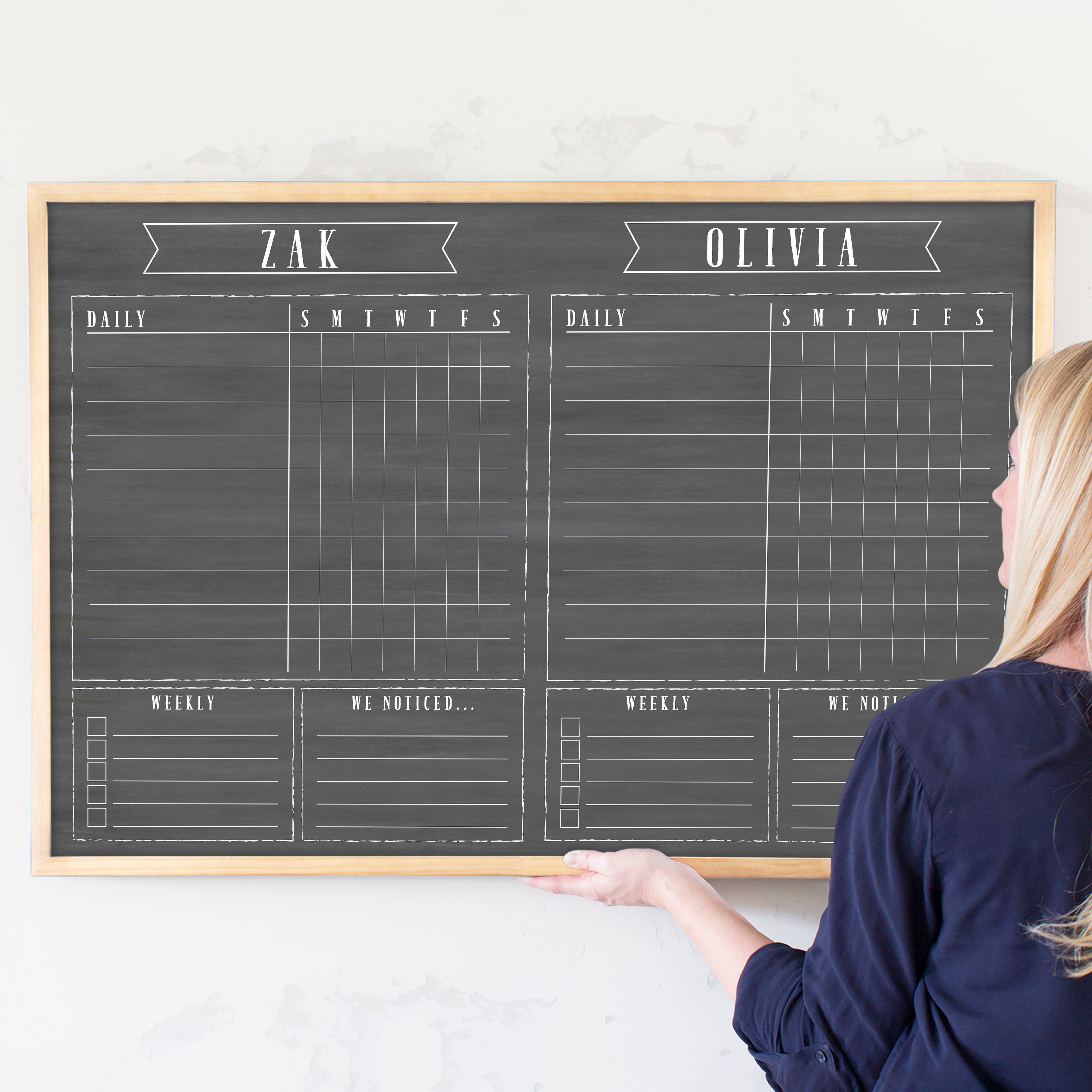 2 Person Framed Chalkboard Chore Chart  | Horizontal Swanson