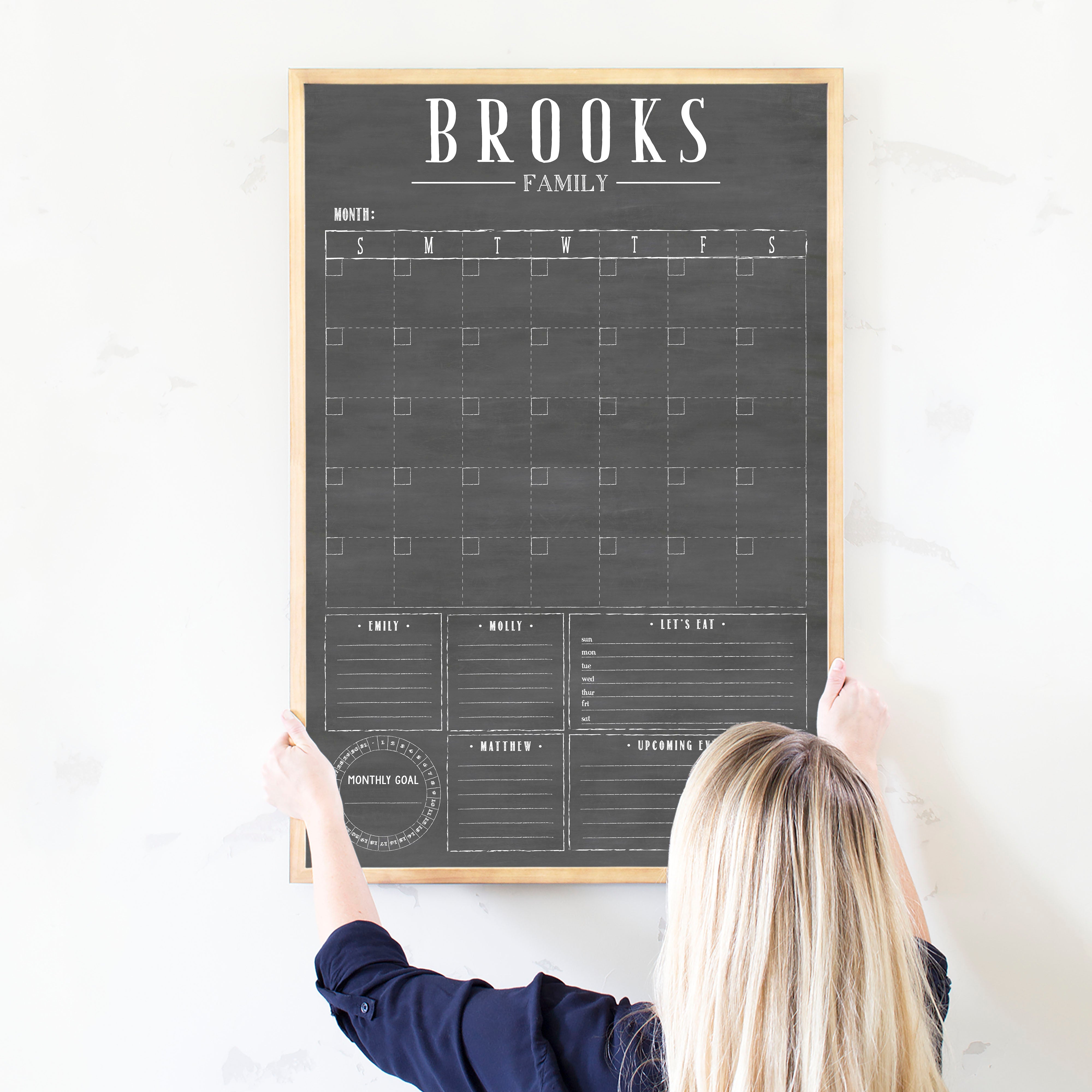 Framed Month + Goal Chalkboard Calendar + 5 sections | Vertical Swanson