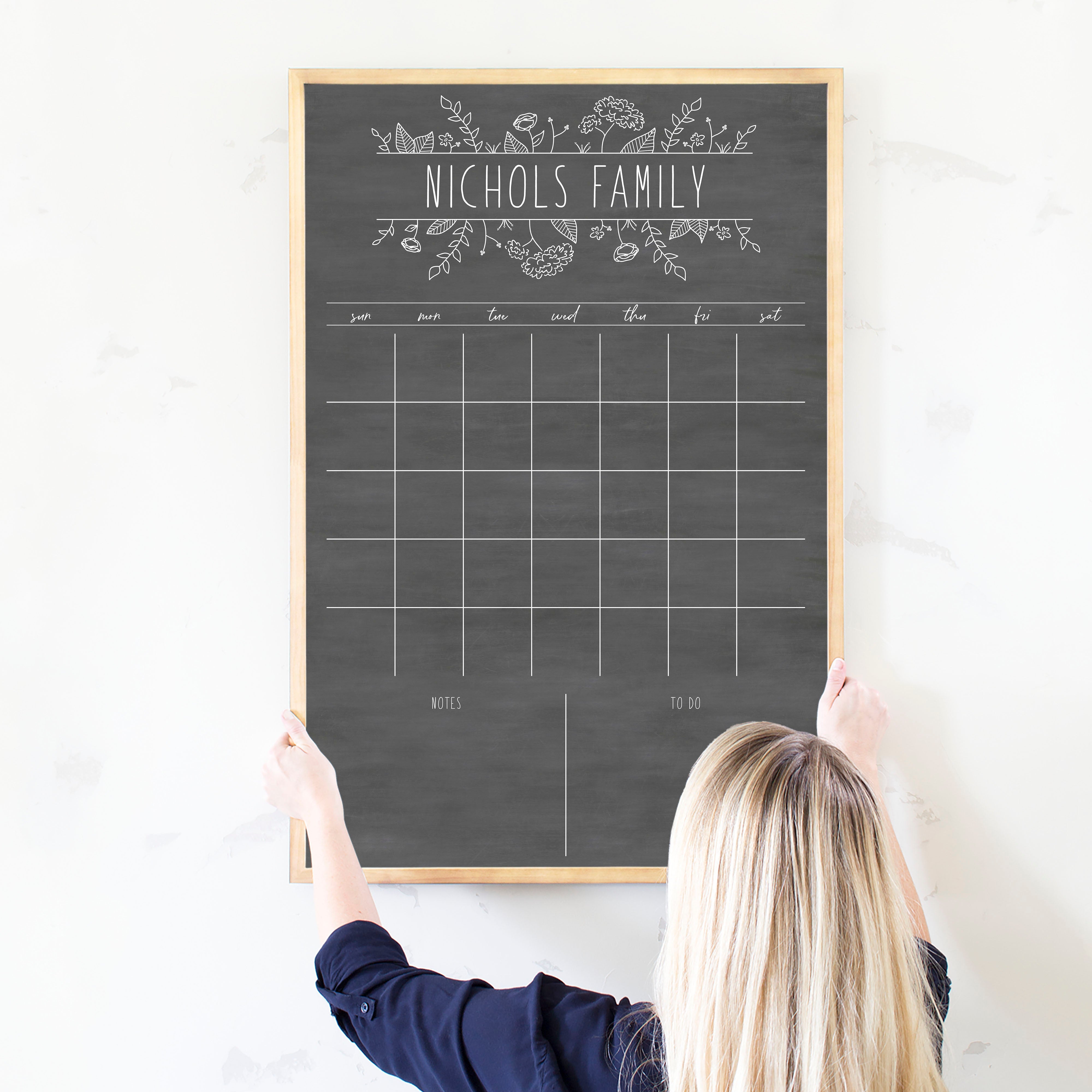 Monthly Framed Chalkboard Calendar + 2 sections | Vertical Lucy