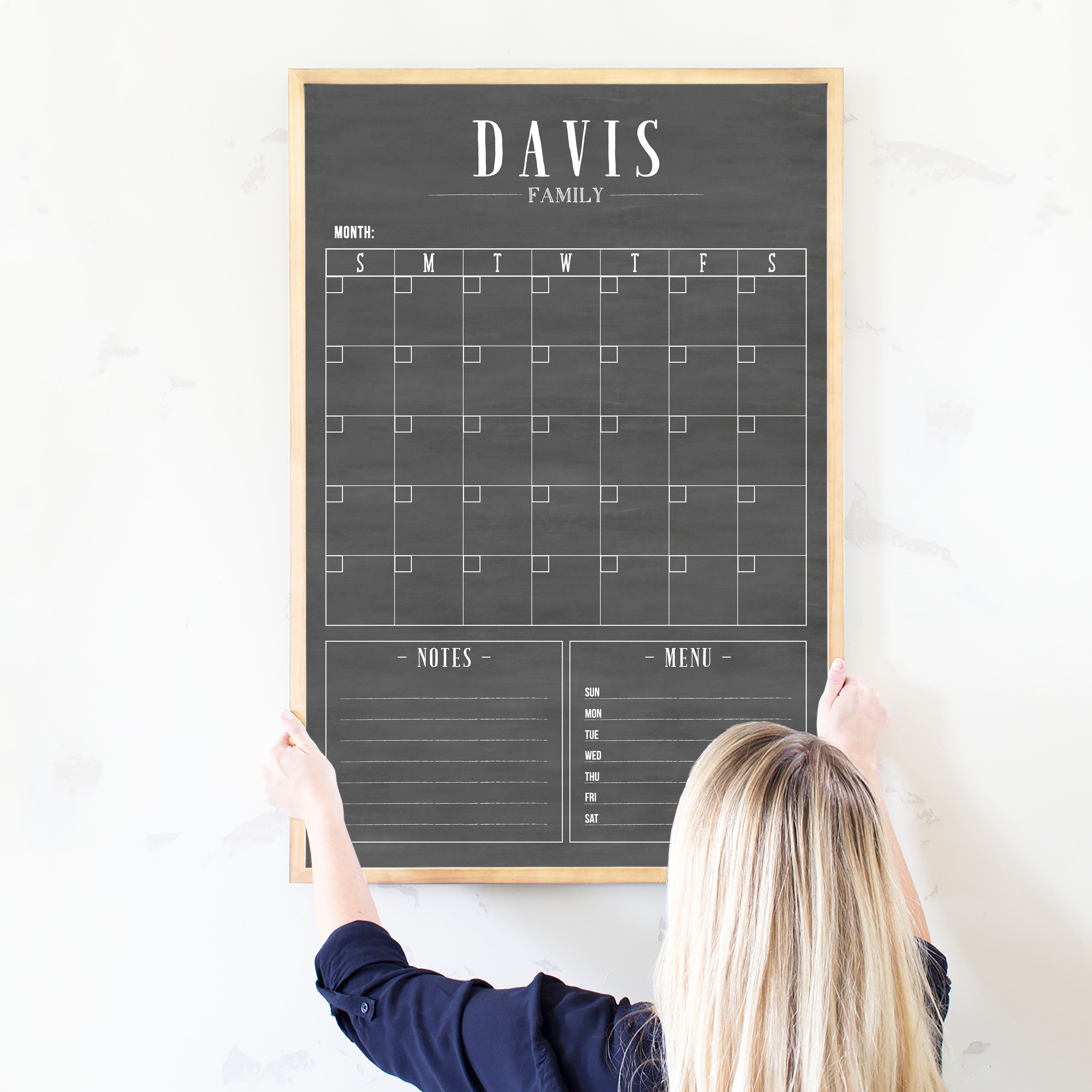 Monthly Framed Chalkboard Calendar + 2 sections | Vertical Swanson