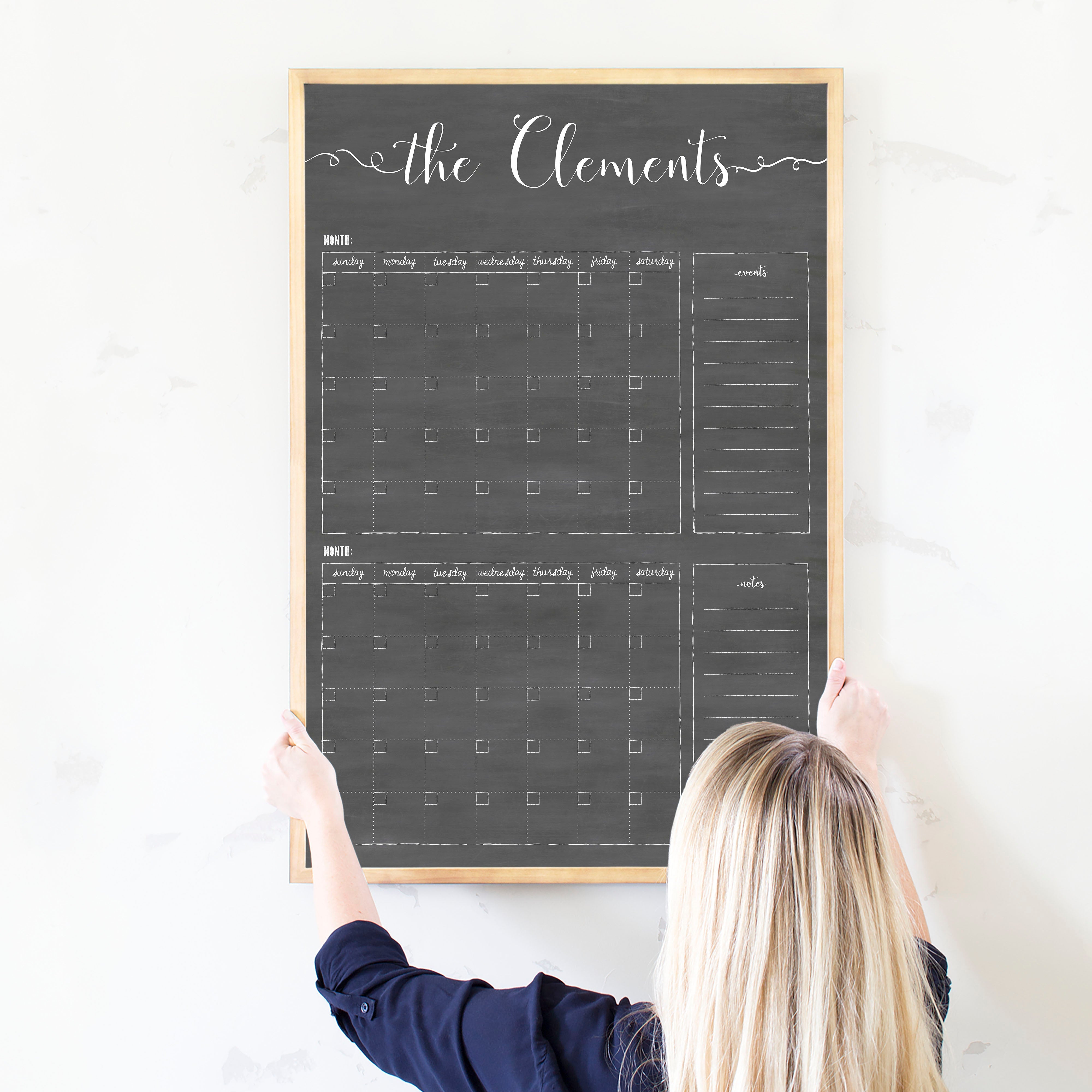 2 Month Framed Chalkboard Calendar + 2 sections | Vertical Knope