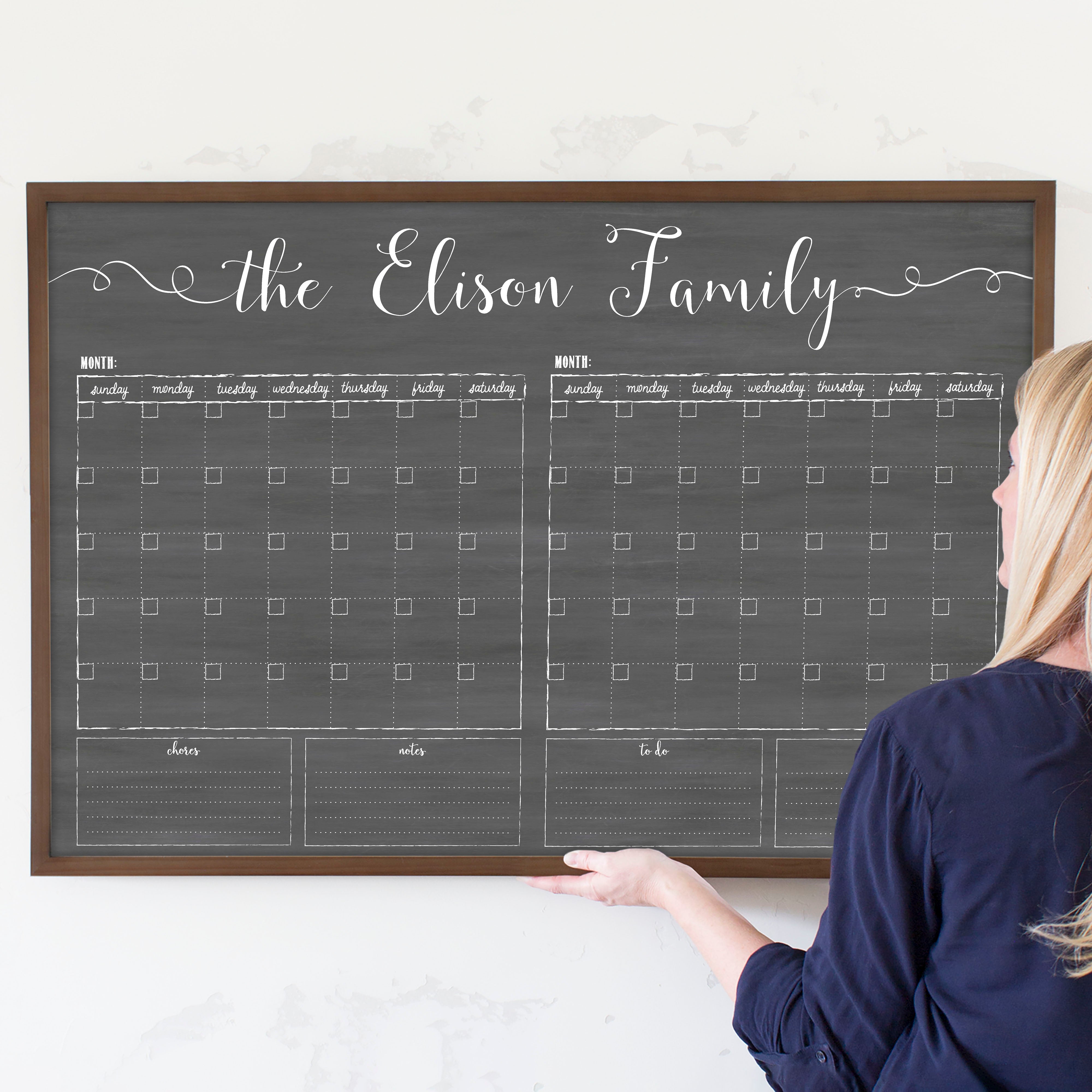 2 Month Framed Chalkboard Calendar + 4 sections | Horizontal Knope