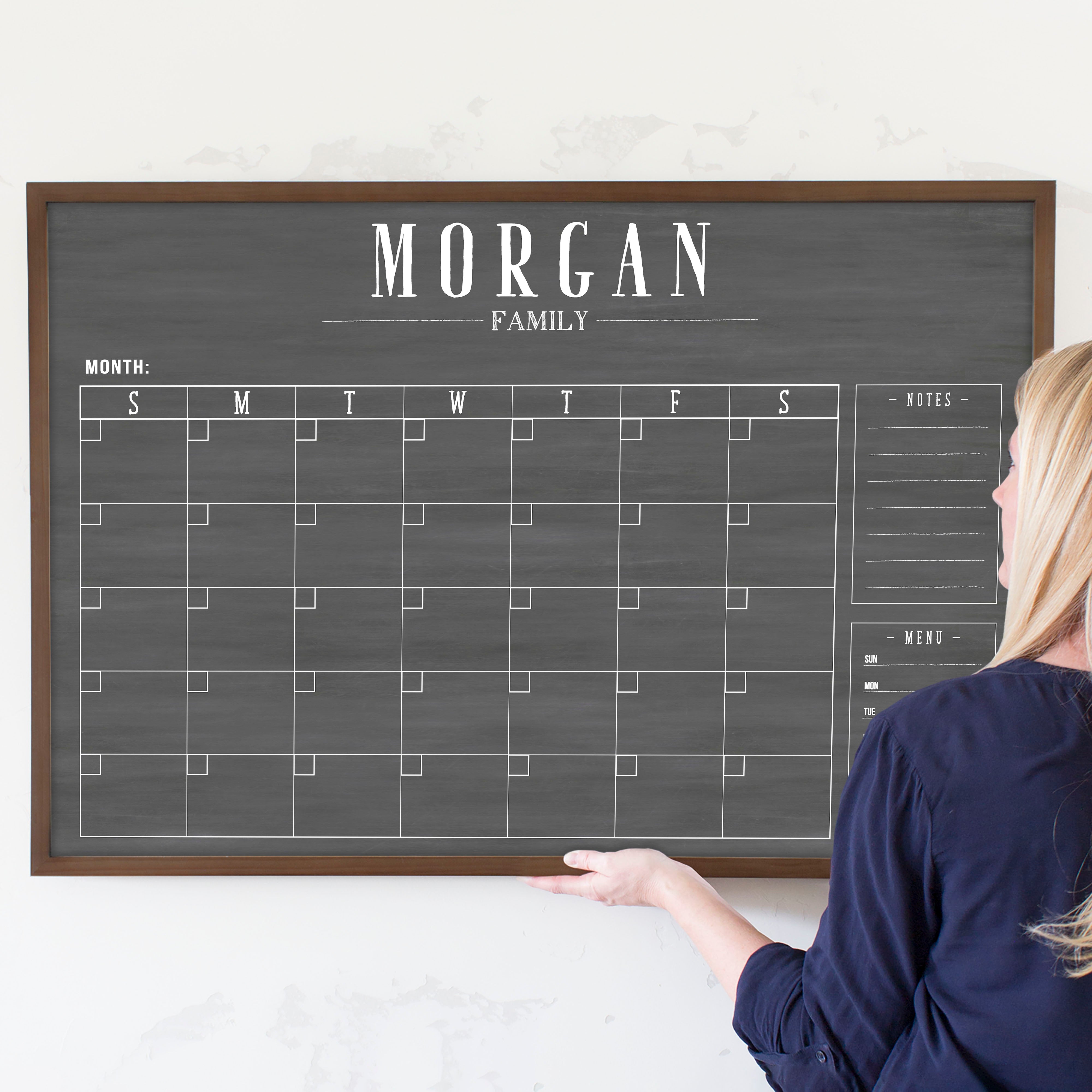 Monthly Framed Chalkboard Calendar + 2 sections | Horizontal Swanson