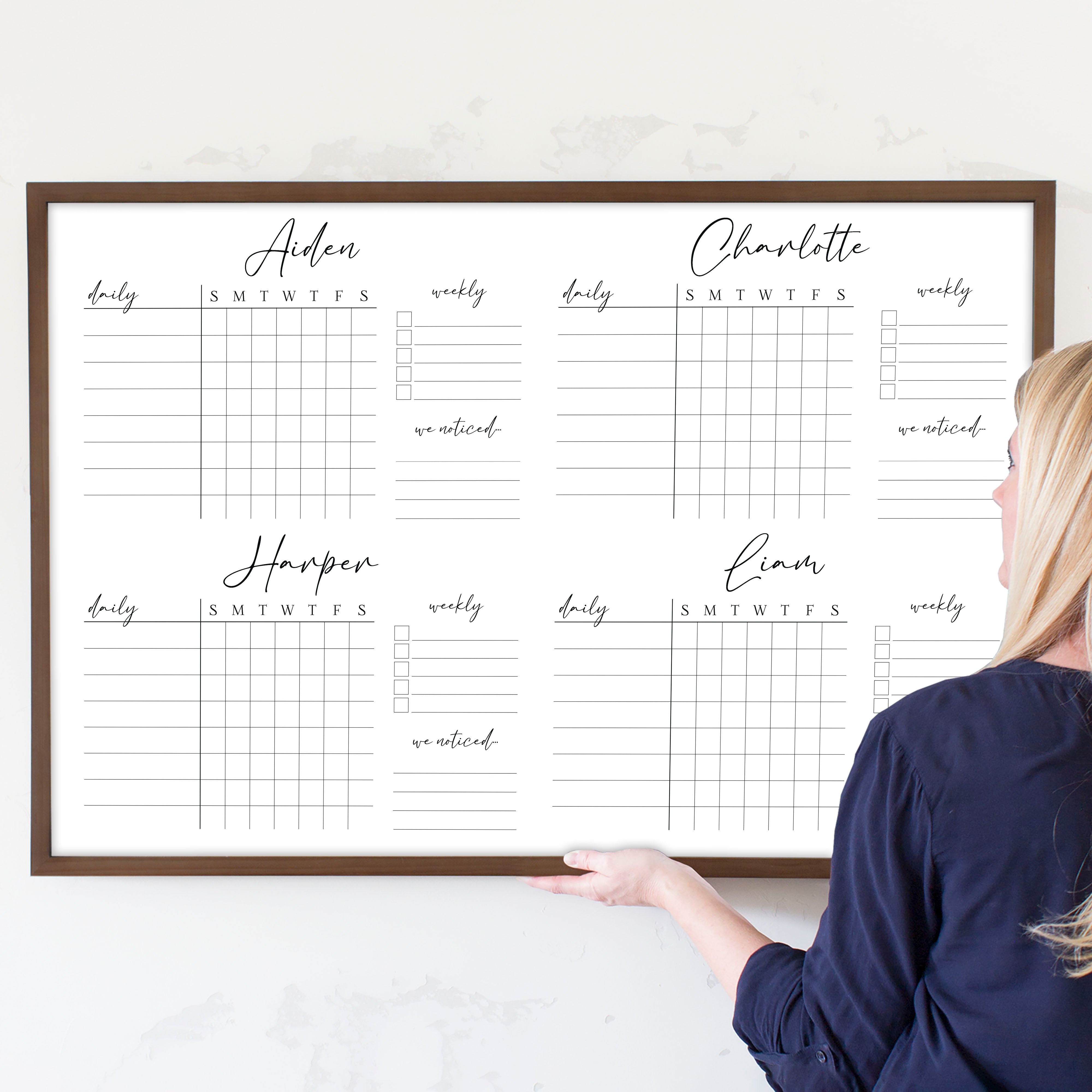 4 Person Framed Chore Chart Whiteboard | Horizontal Pennington