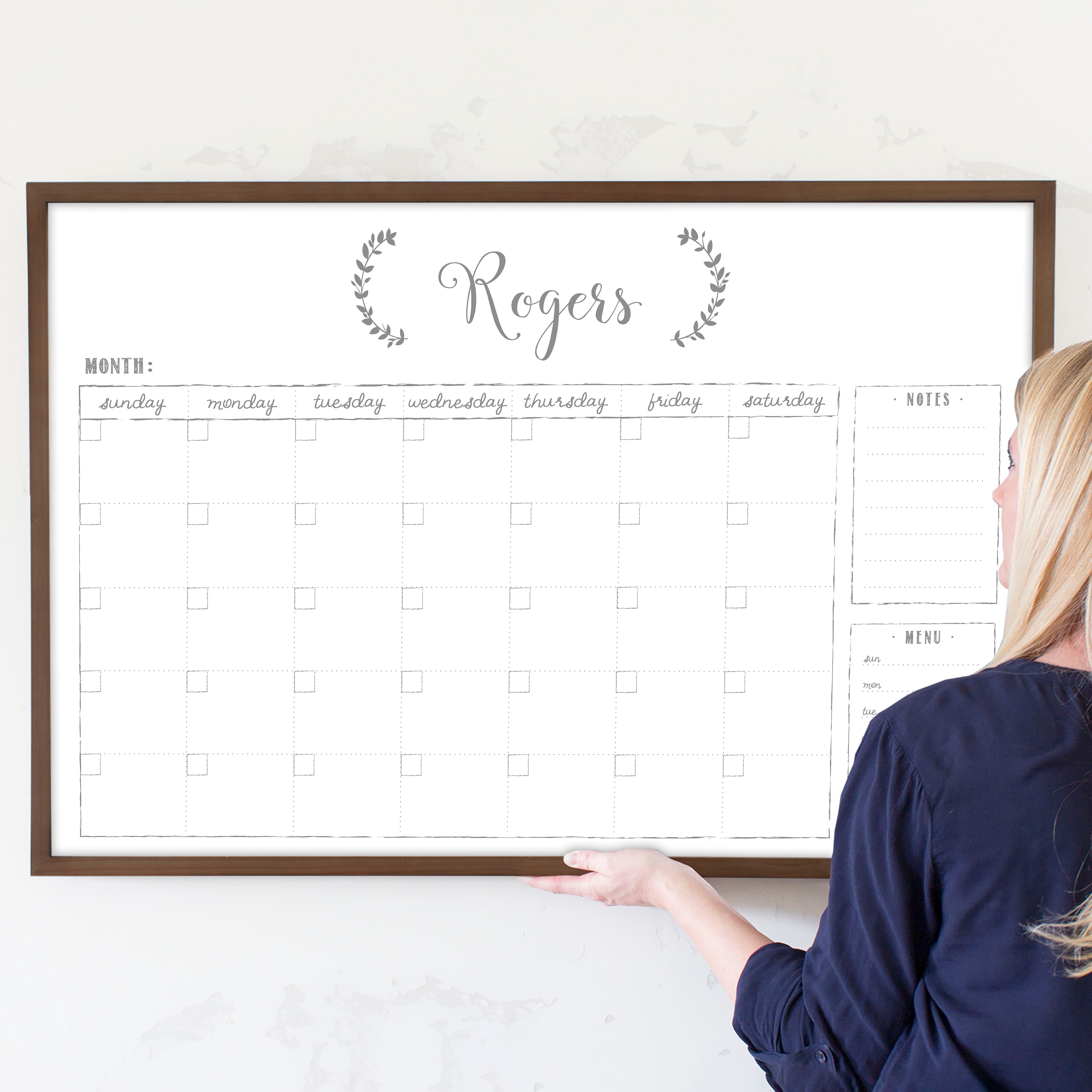 Monthly Framed Whiteboard Calendar + 2 sections | Horizontal Eagleton