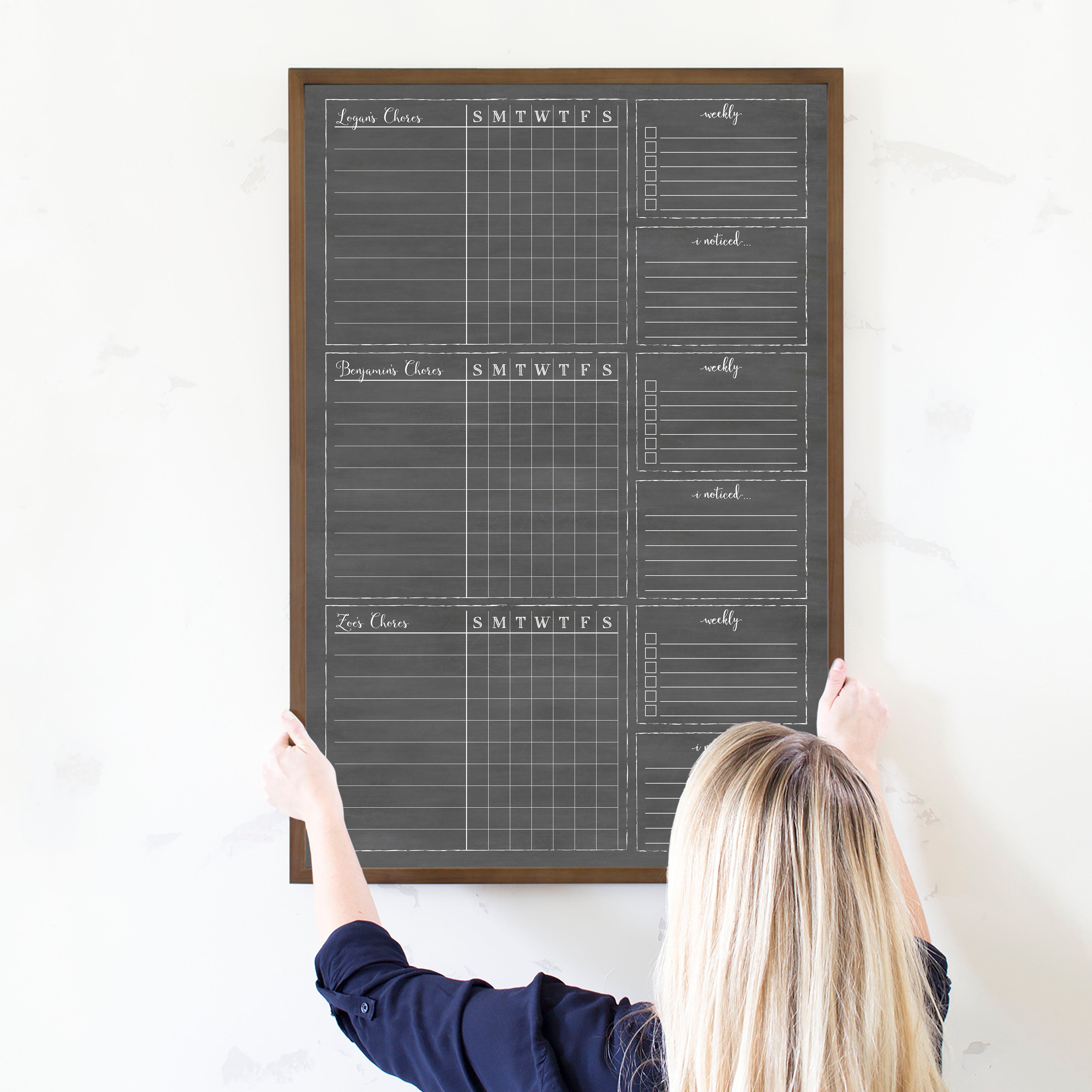 3 Person Framed Chalkboard Chore Chart  | Vertical Knope