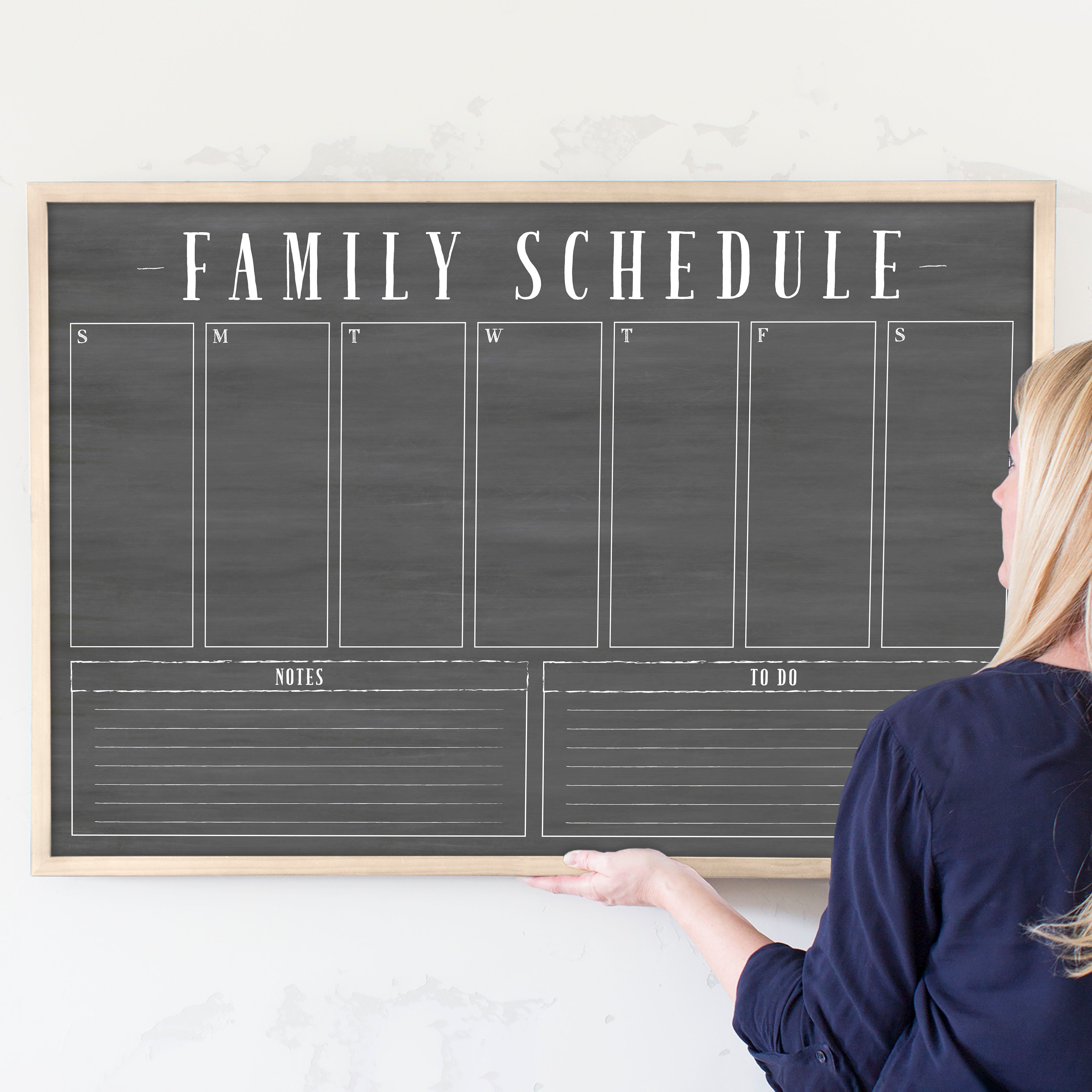 Weekly Framed Chalkboard Calendar + 2 sections | Horizontal Swanson