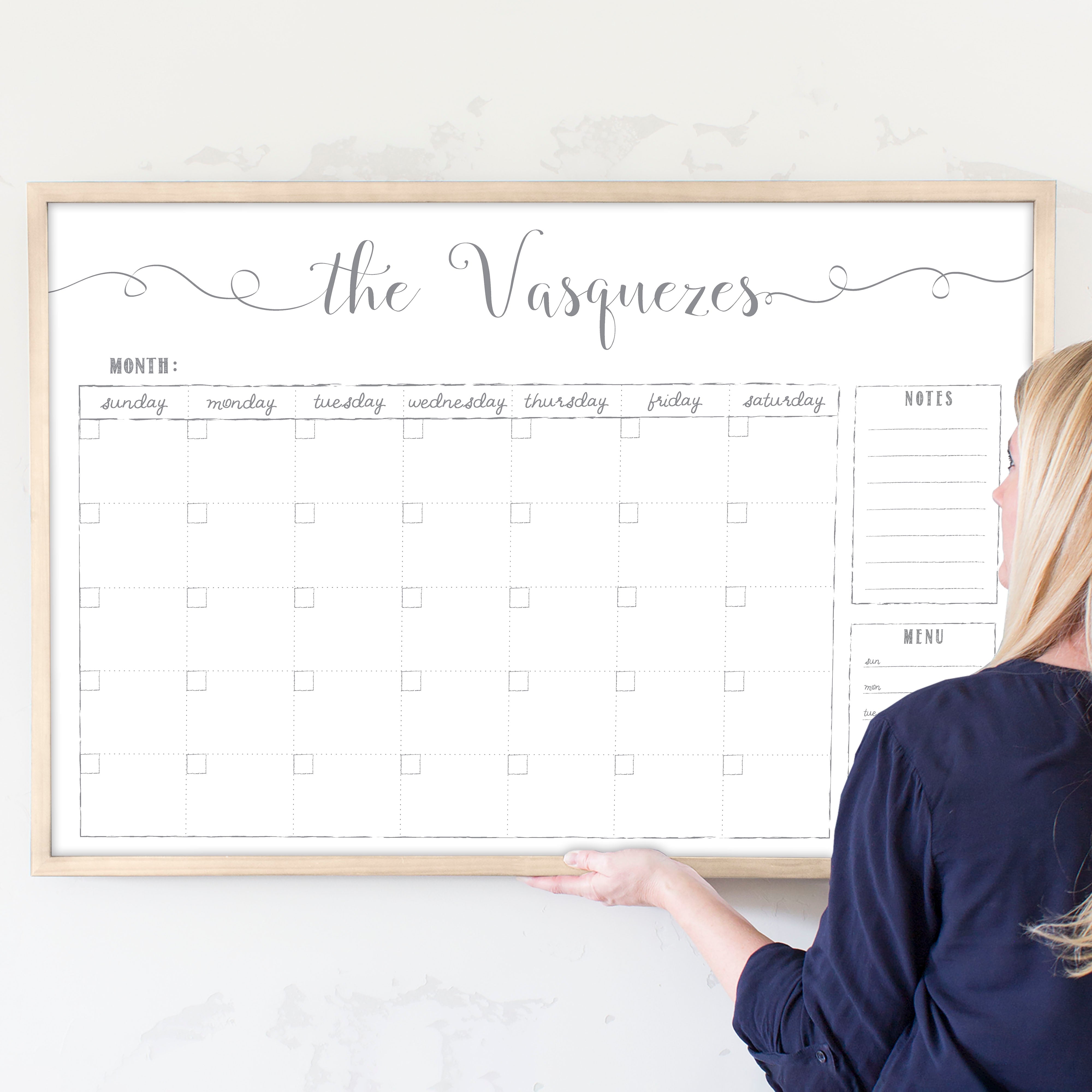 Monthly Framed Whiteboard Calendar + 2 sections | Horizontal Knope