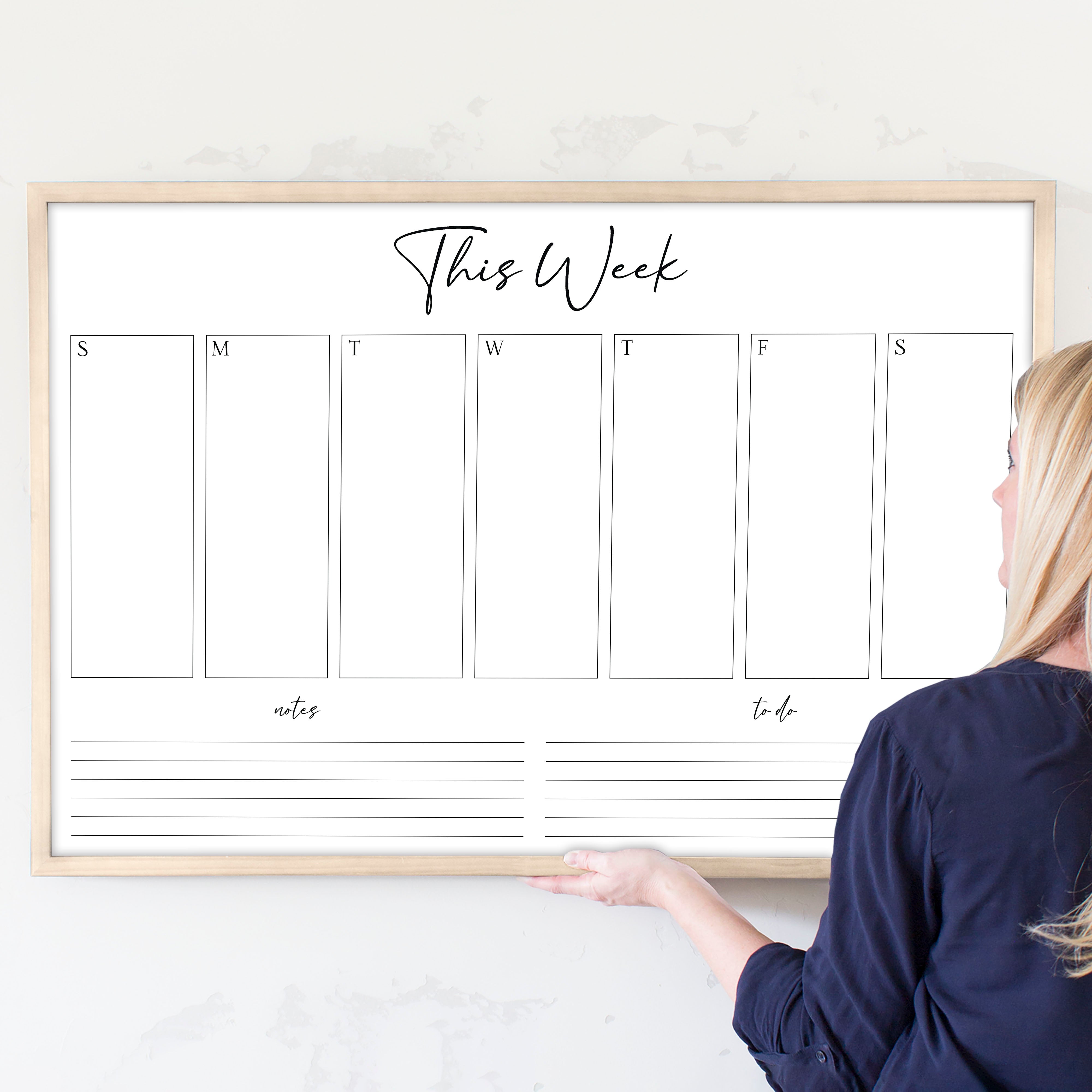 Weekly Framed Whiteboard Calendar + 2 sections | Horizontal Pennington