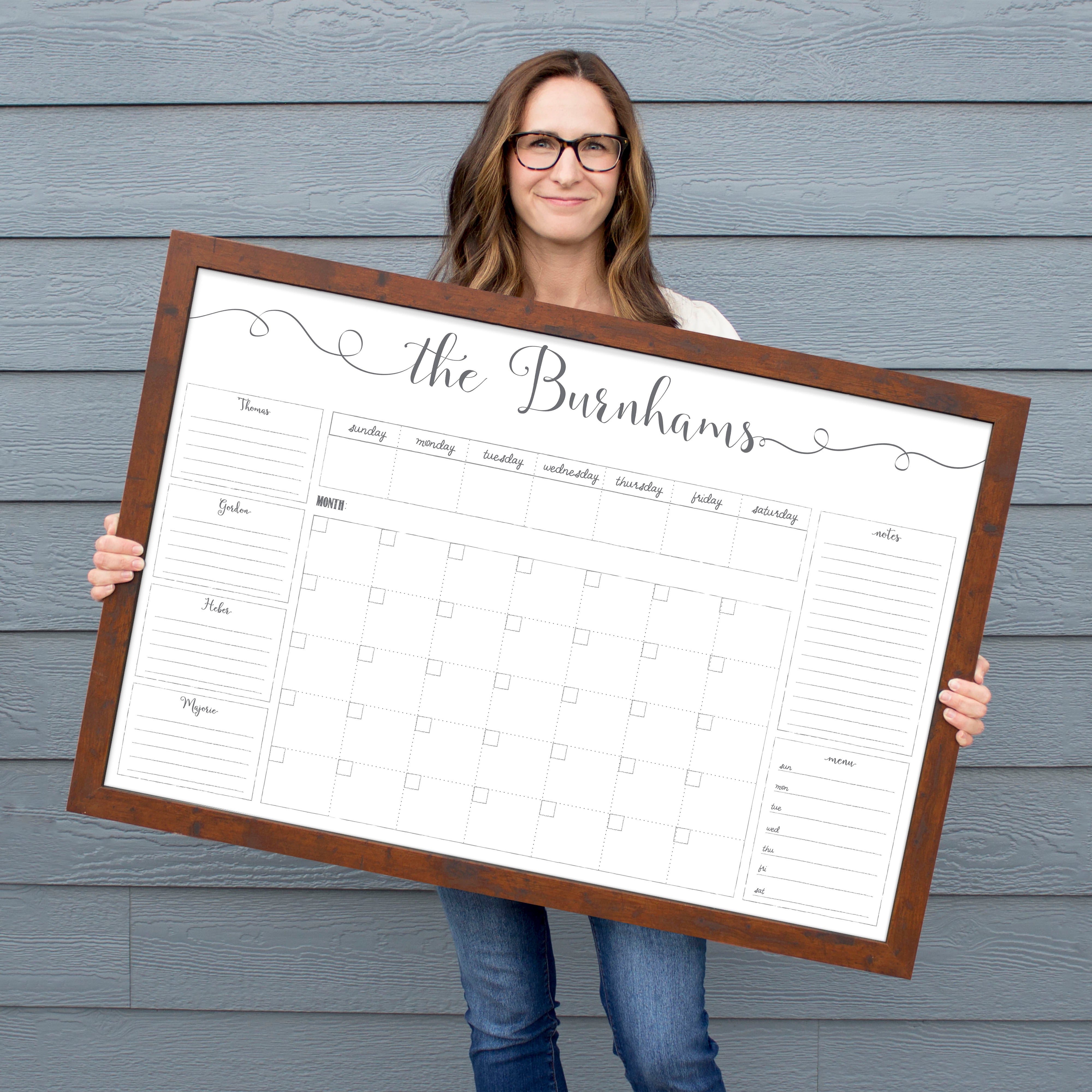Week & Month Combo Framed Whiteboard + 6 sections | Horizontal Knope