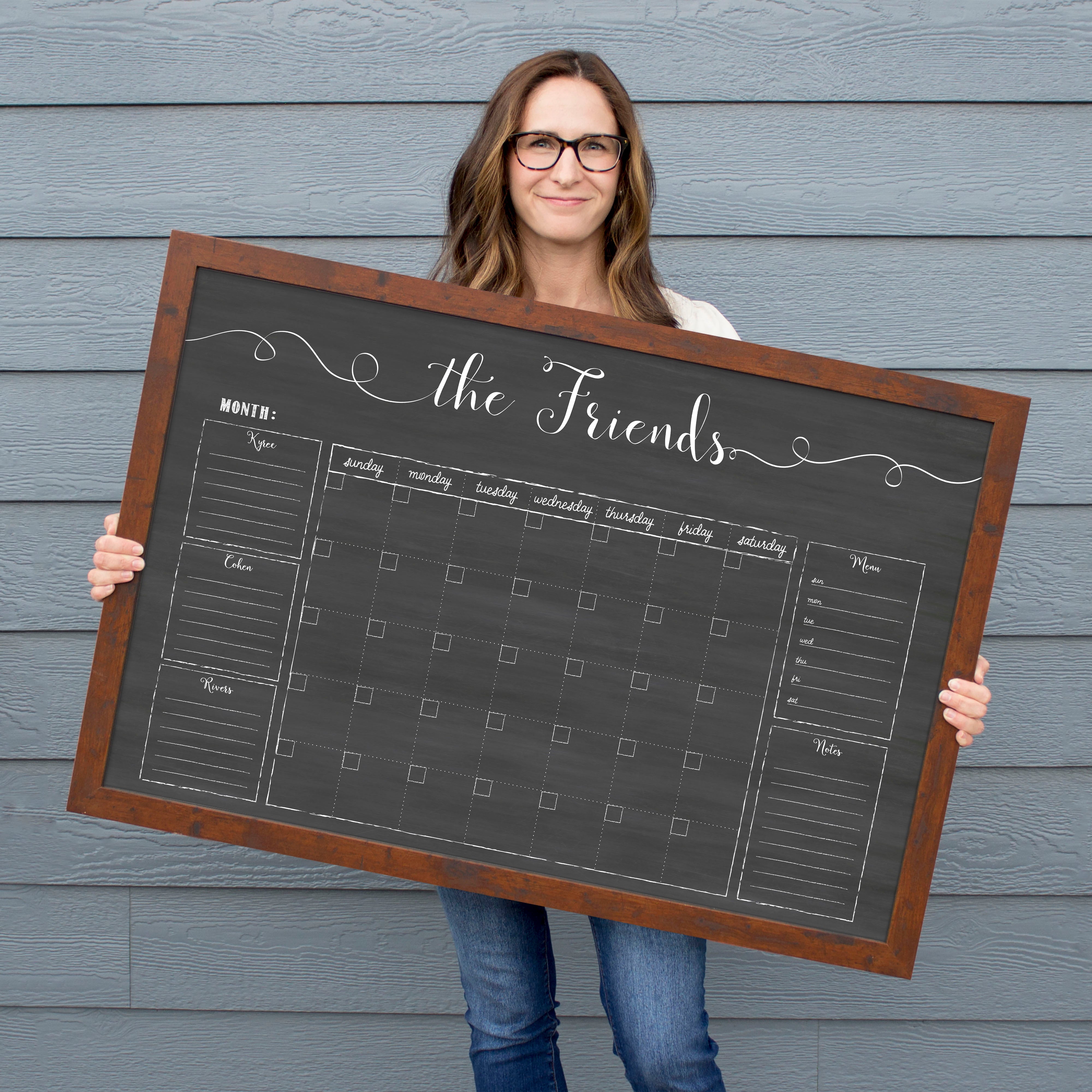 Monthly Framed Chalkboard Calendar + 5 sections | Horizontal Knope